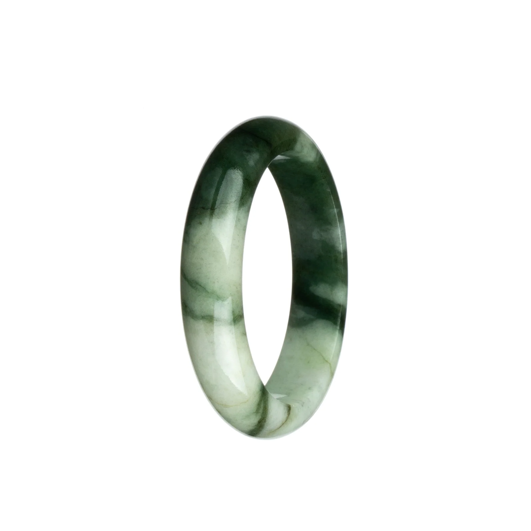 Certified Grade A Olive Green and White Jadeite Jade Bangle Bracelet - 53mm Half Moon