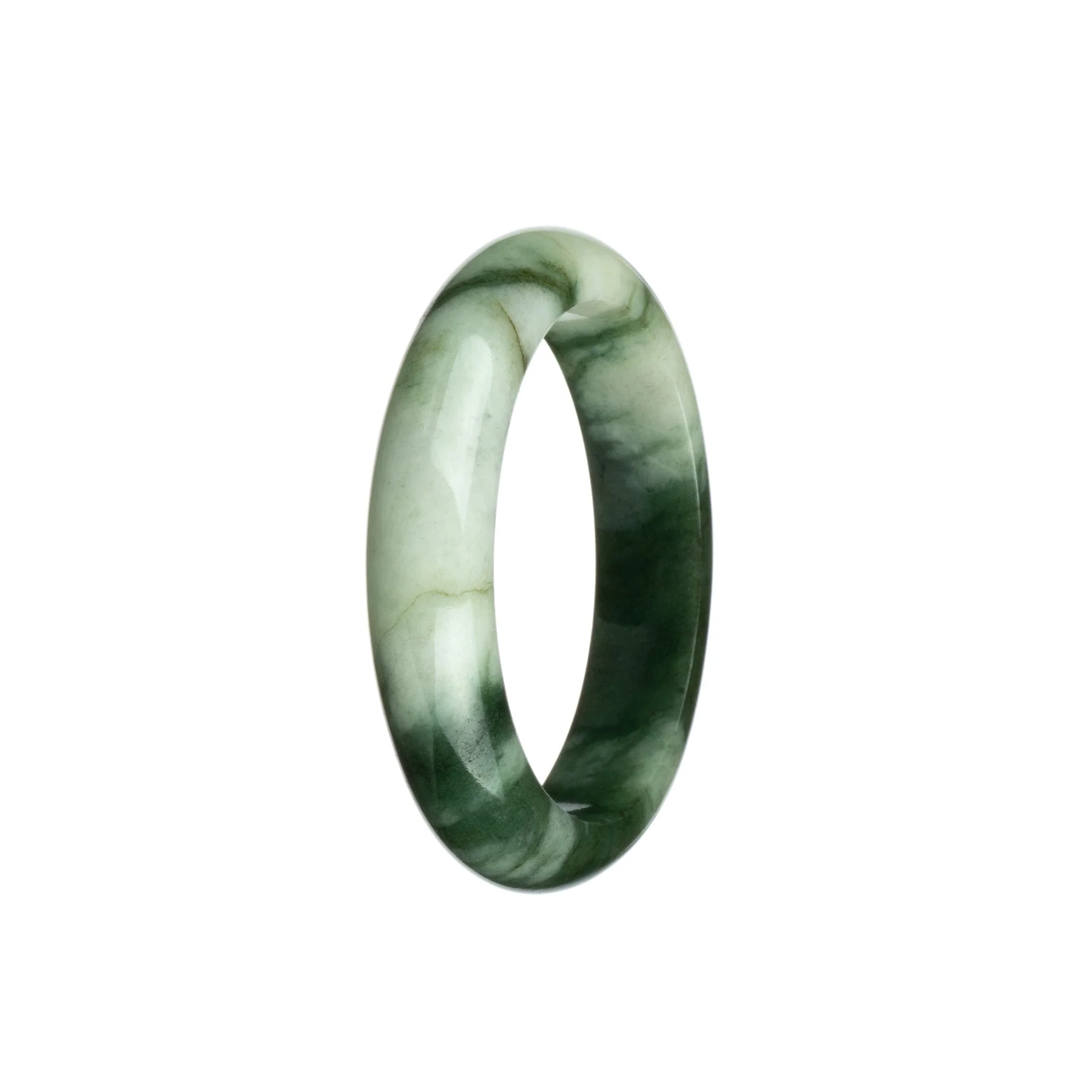 Certified Grade A Olive Green and White Jadeite Jade Bangle Bracelet - 53mm Half Moon - Image 3