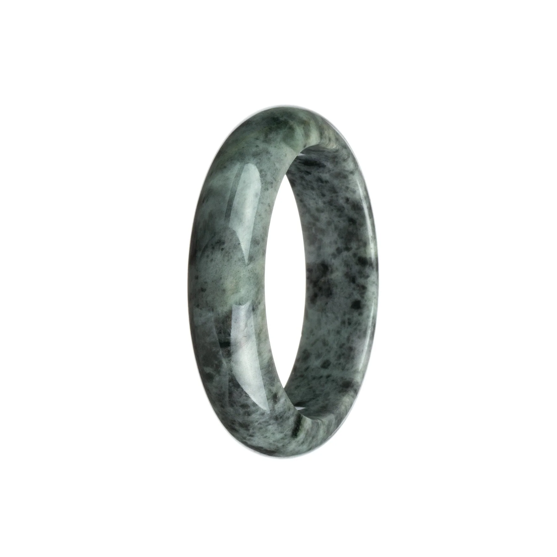 Real Untreated Grey Pattern Jadeite Bangle - 54mm Half Moon - Image 2