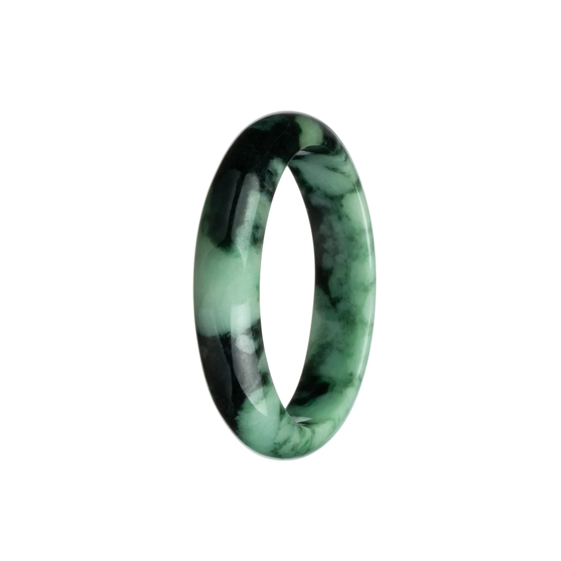 Genuine Grade A Green and Black Pattern Jadeite Bangle Bracelet - 55mm Half Moon