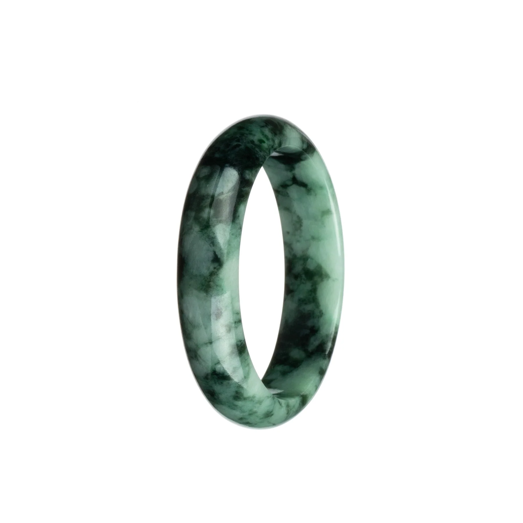 Authentic Grade A Green and Black Pattern Burmese Jade Bangle Bracelet - 53mm Half Moon