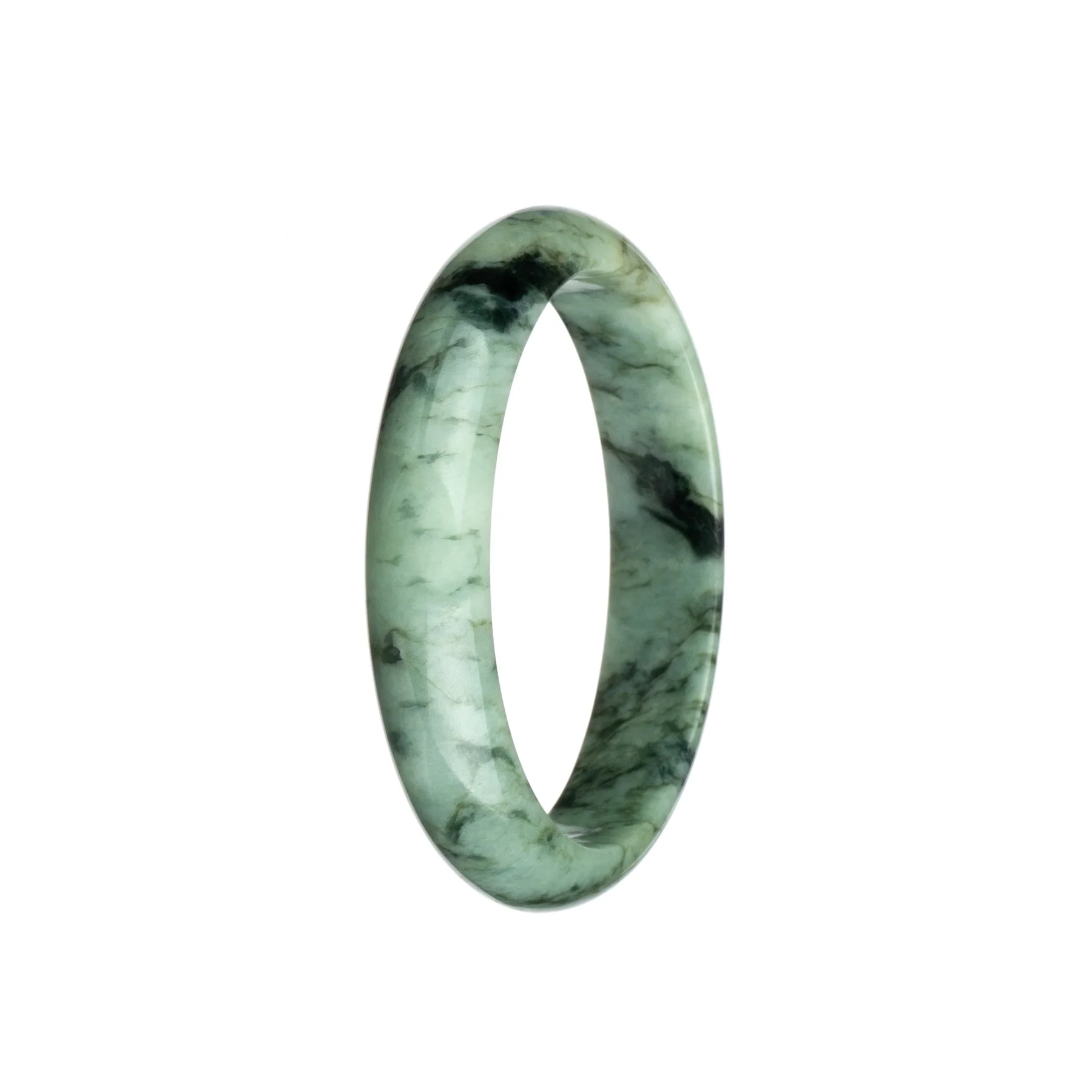 Genuine Grade A Pale Green and Black Pattern Jadeite Jade Bracelet - 59mm Half Moon - Image 2