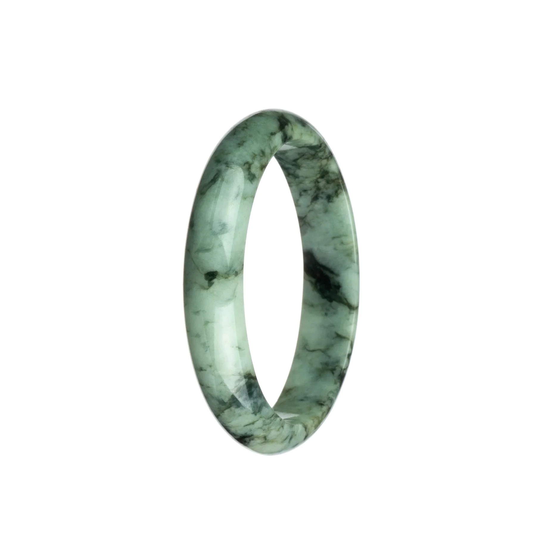Genuine Grade A Pale Green and Black Pattern Jadeite Jade Bracelet - 59mm Half Moon - Image 3