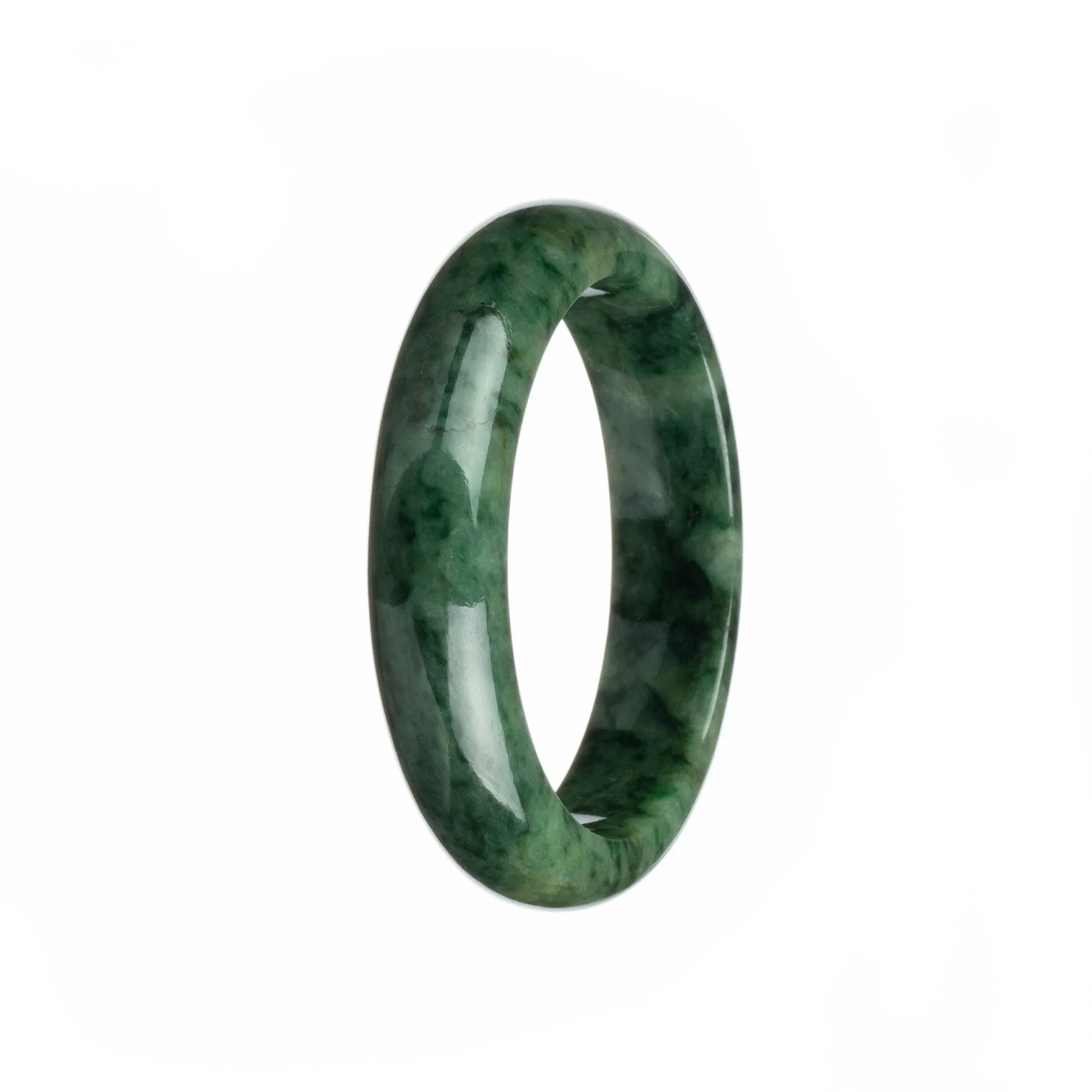 Authentic Type A Deep Green Pattern Jadeite Bangle - 57mm Half Moon - Image 2
