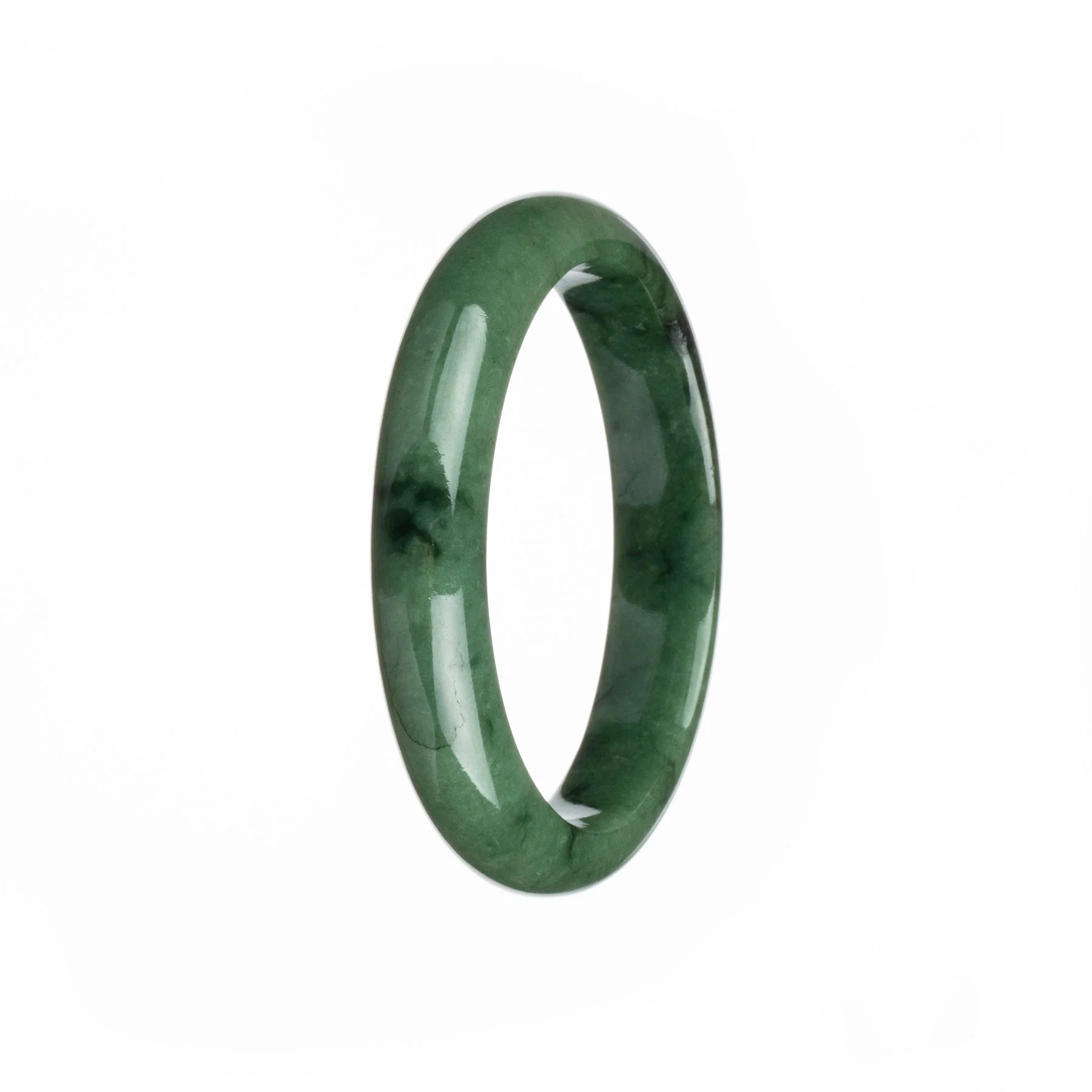 Genuine Grade A Deep Green Burma Jade Bangle - 57mm Half Moon
