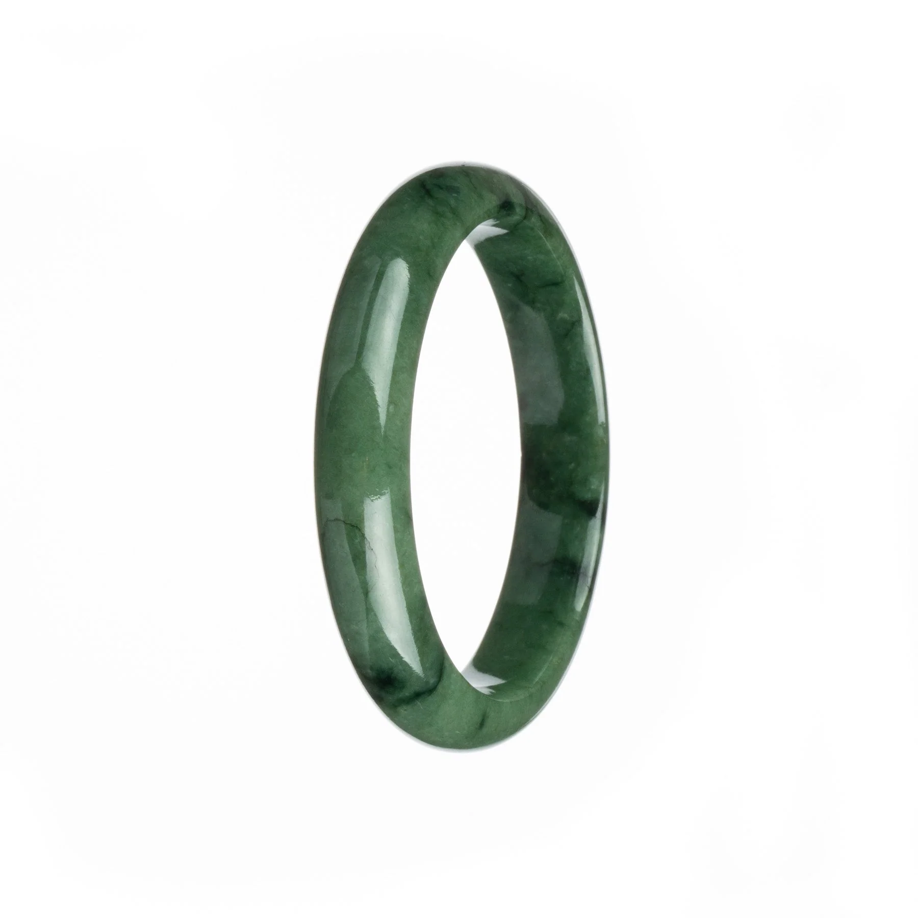Genuine Grade A Deep Green Burma Jade Bangle - 57mm Half Moon - Image 2