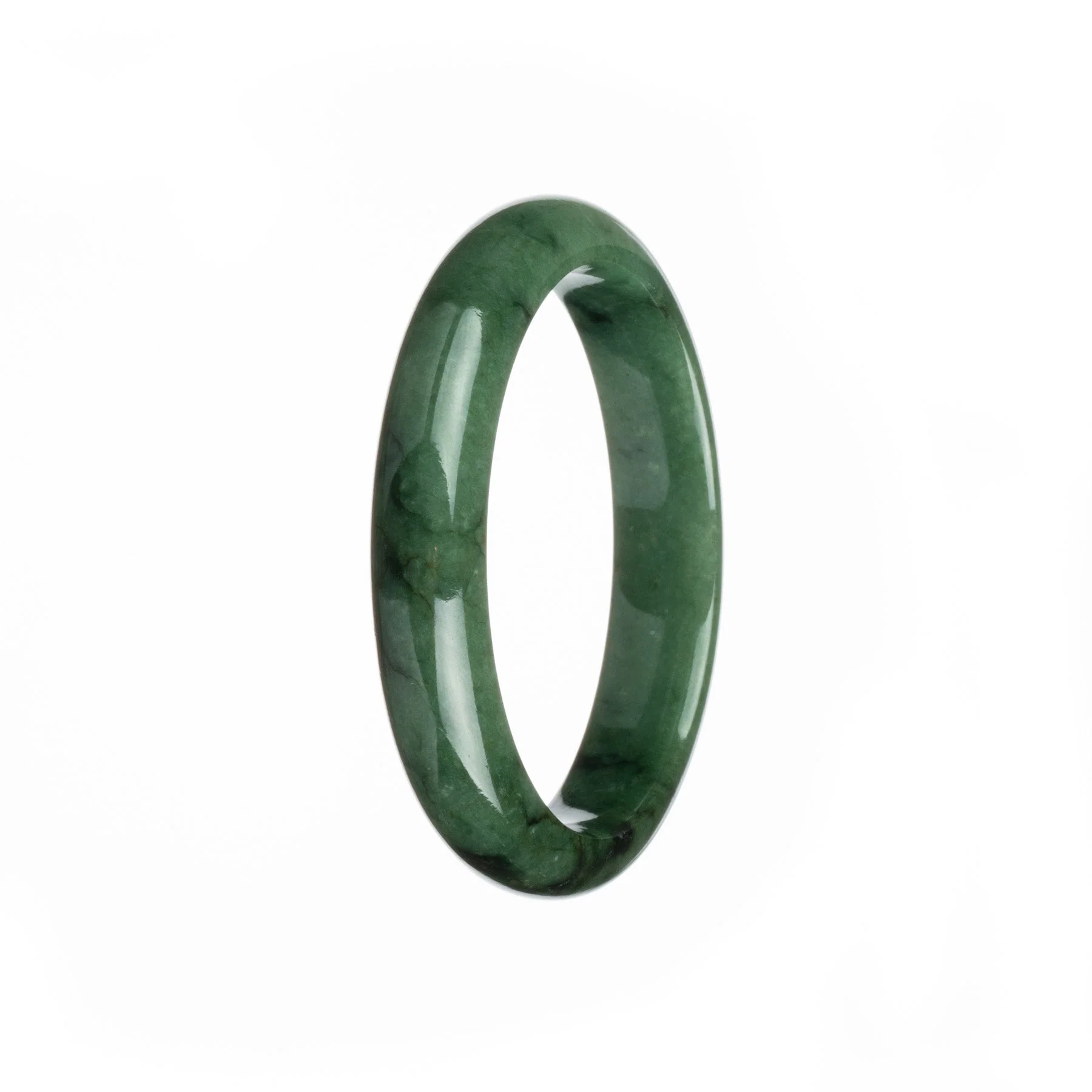 Genuine Grade A Deep Green Burma Jade Bangle - 57mm Half Moon - Image 3
