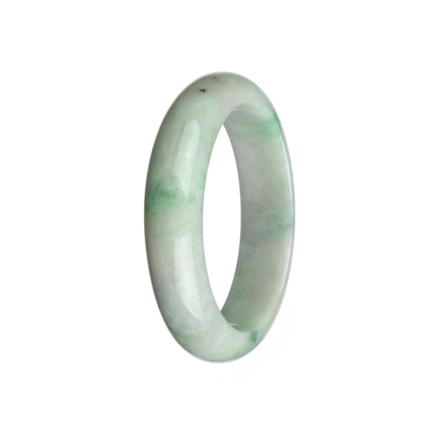 Real Grade A White with Apple Green Traditional Jade Bracelet - 58mm Half Moon - Image 2