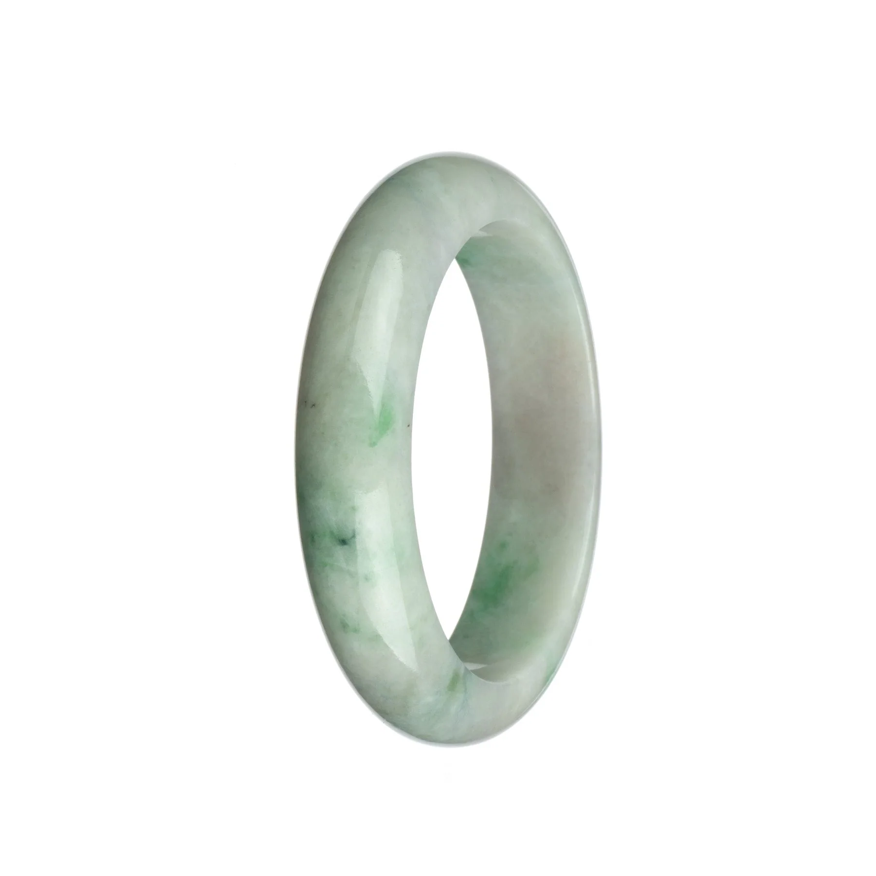 Real Grade A White with Apple Green Traditional Jade Bracelet - 58mm Half Moon - Image 3