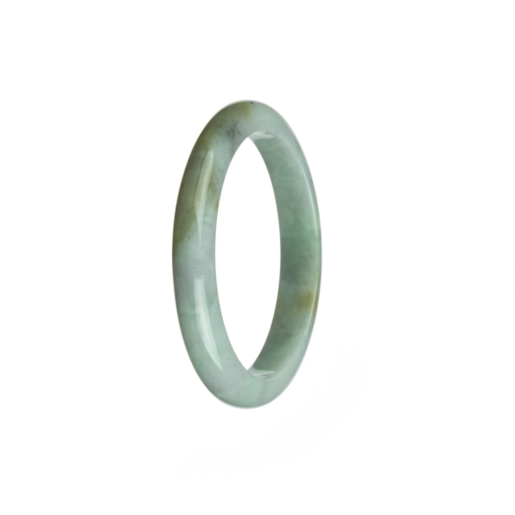 Genuine Untreated White and Light Brown Jade Bangle - 53mm Semi Round