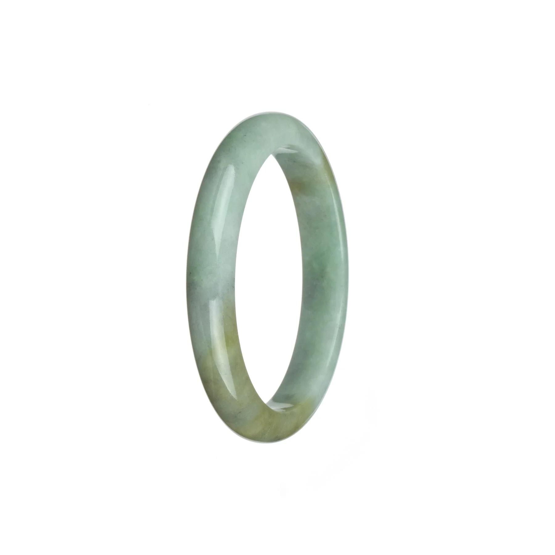 Genuine Untreated White and Light Brown Jade Bangle - 53mm Semi Round - Image 2