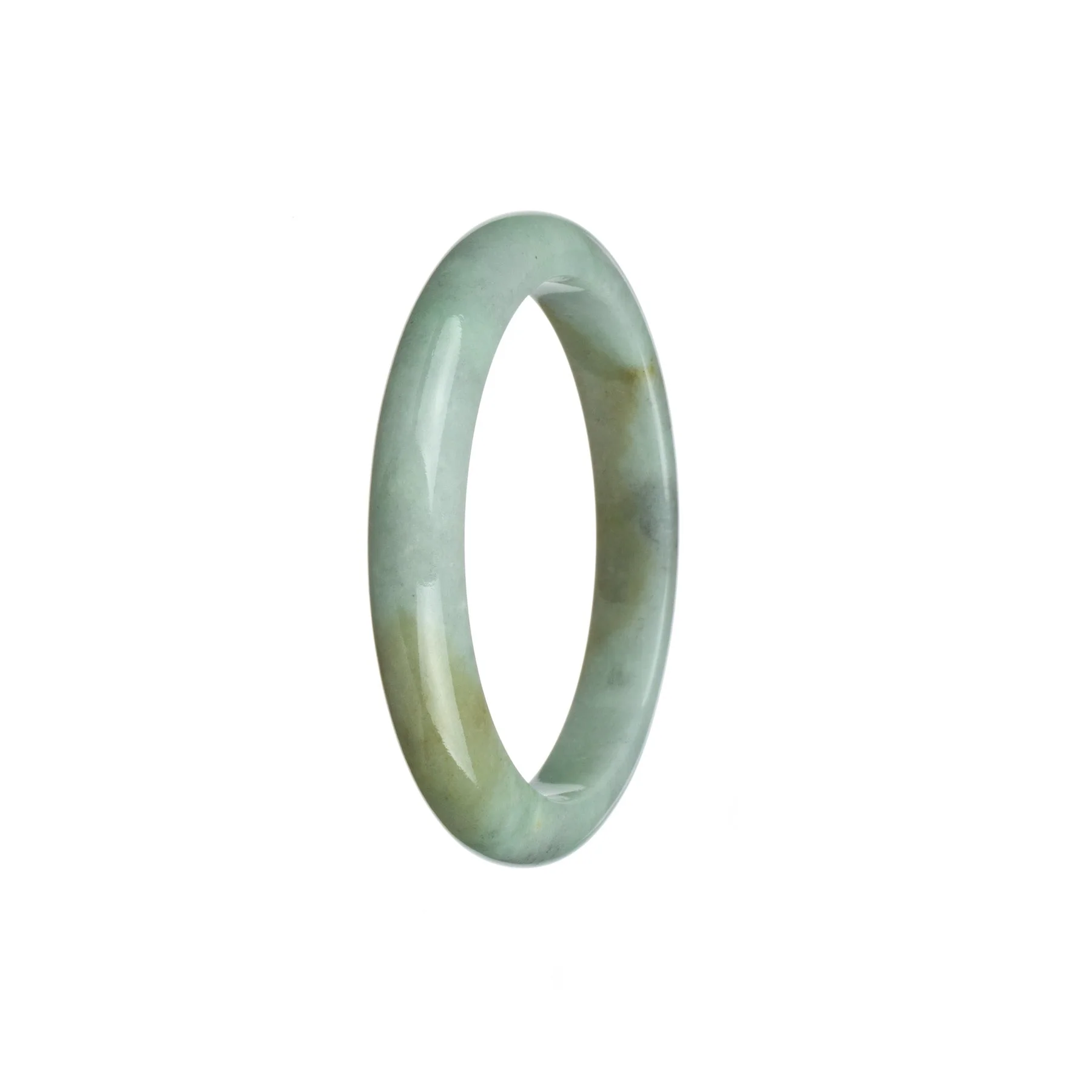Genuine Untreated White and Light Brown Jade Bangle - 53mm Semi Round - Image 3