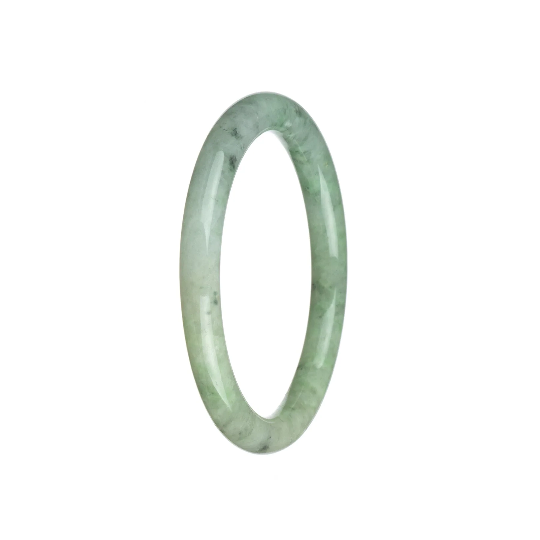 Genuine Grade A Green with White Burma Jade Bracelet - 59mm Petite Round