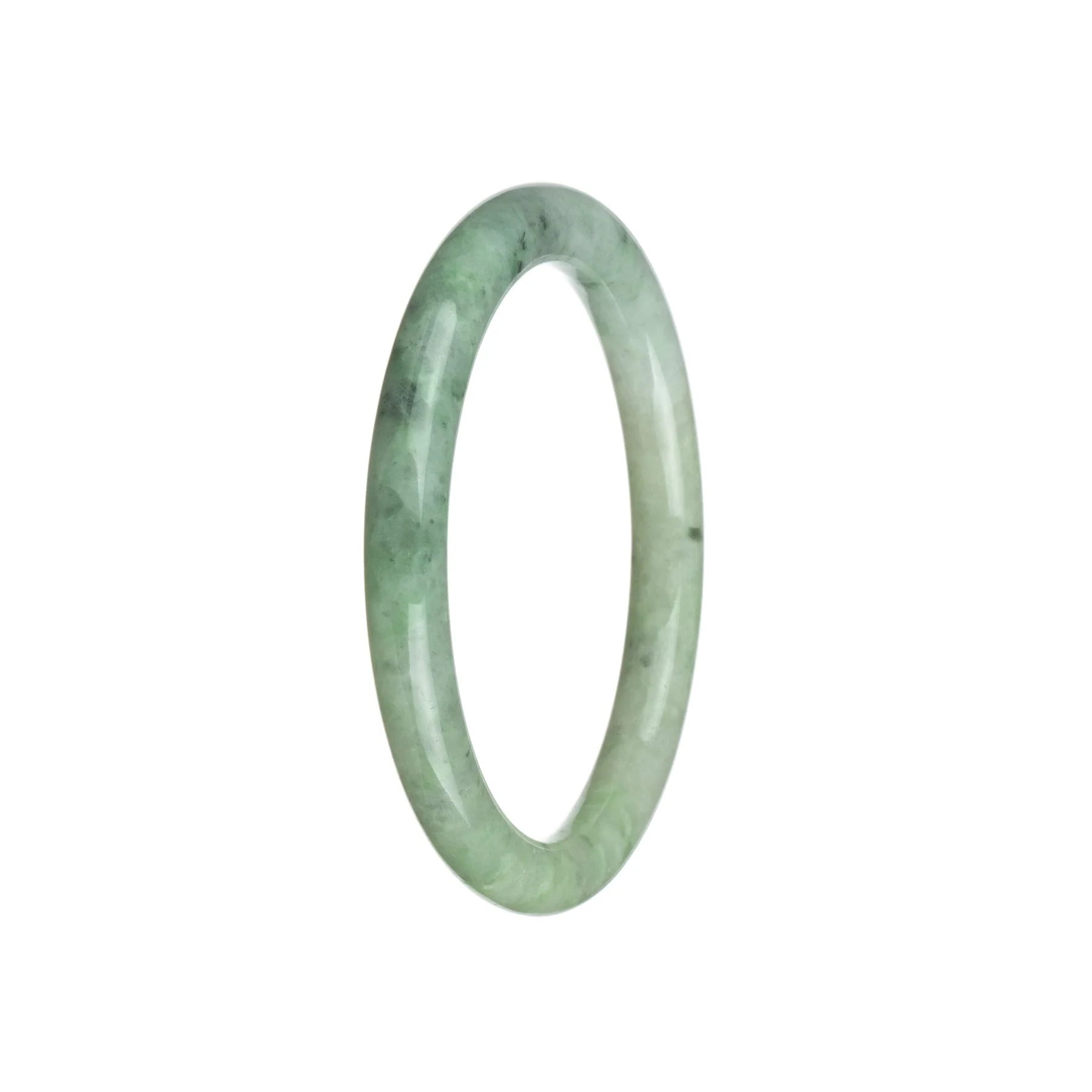 Genuine Grade A Green with White Burma Jade Bracelet - 59mm Petite Round - Image 2
