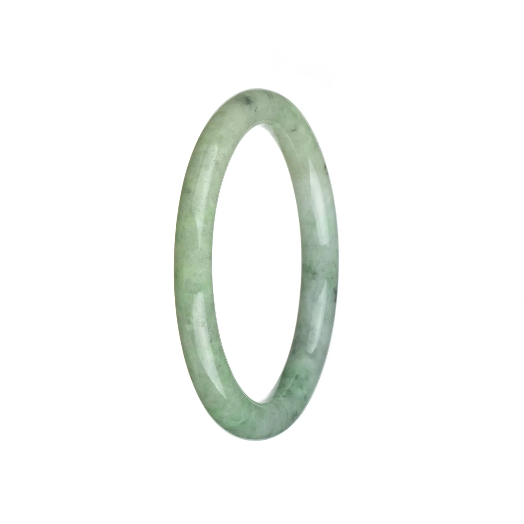 Genuine Grade A Green with White Burma Jade Bracelet - 59mm Petite Round - Image 3
