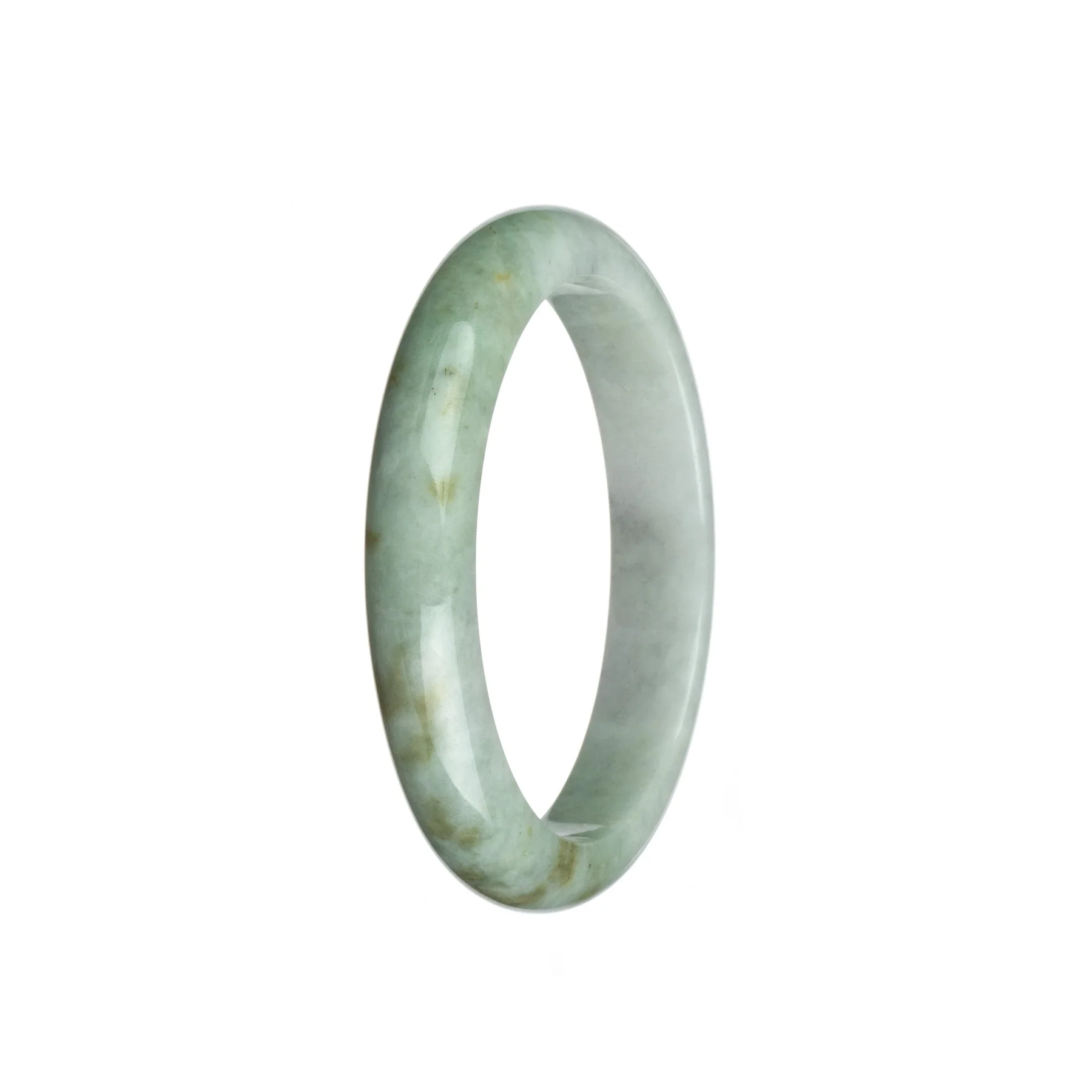 Authentic Grade A White and Brown Pattern Burma Jade Bangle - 58mm Half Moon