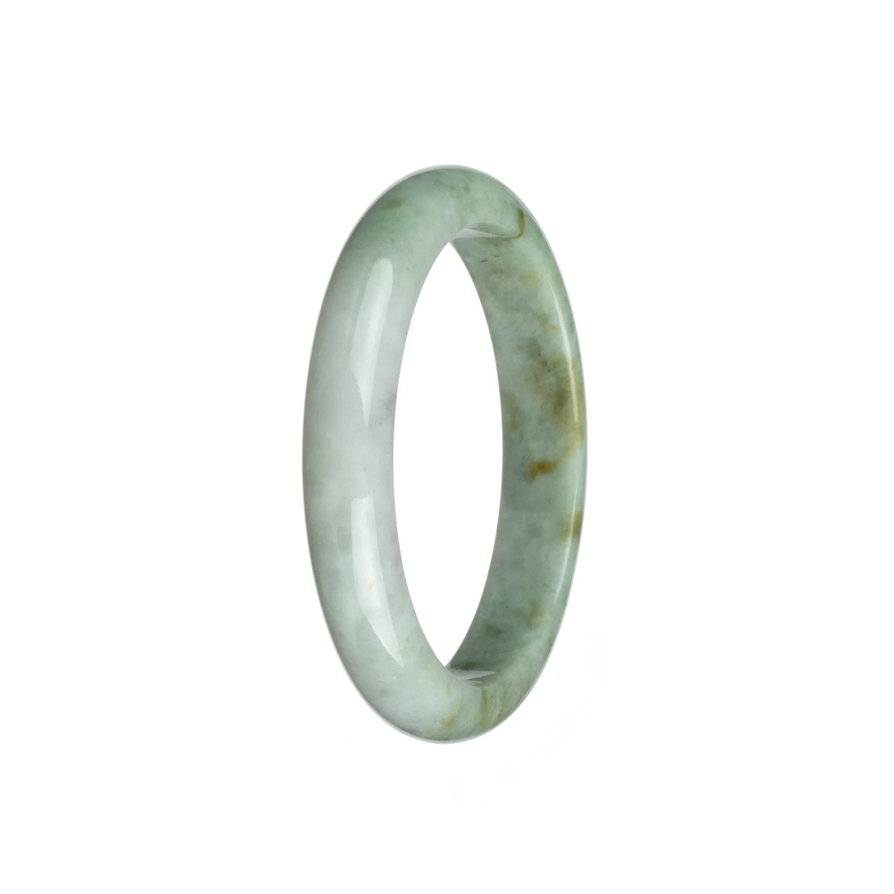 Authentic Grade A White and Brown Pattern Burma Jade Bangle - 58mm Half Moon - Image 2