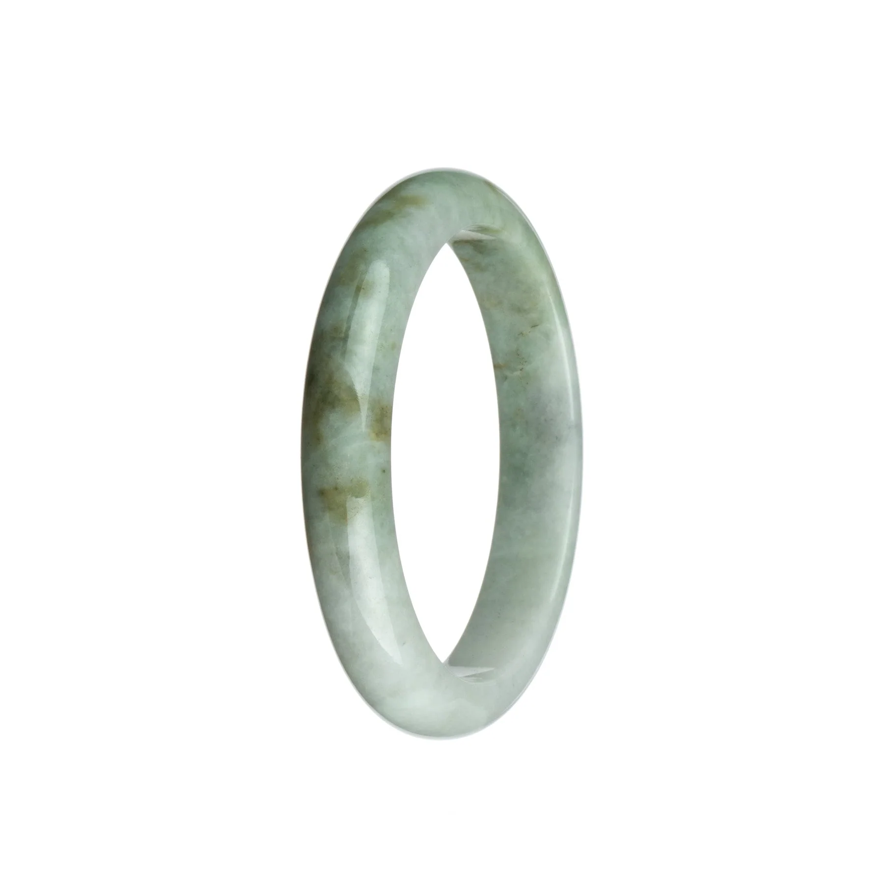 Authentic Grade A White and Brown Pattern Burma Jade Bangle - 58mm Half Moon - Image 3
