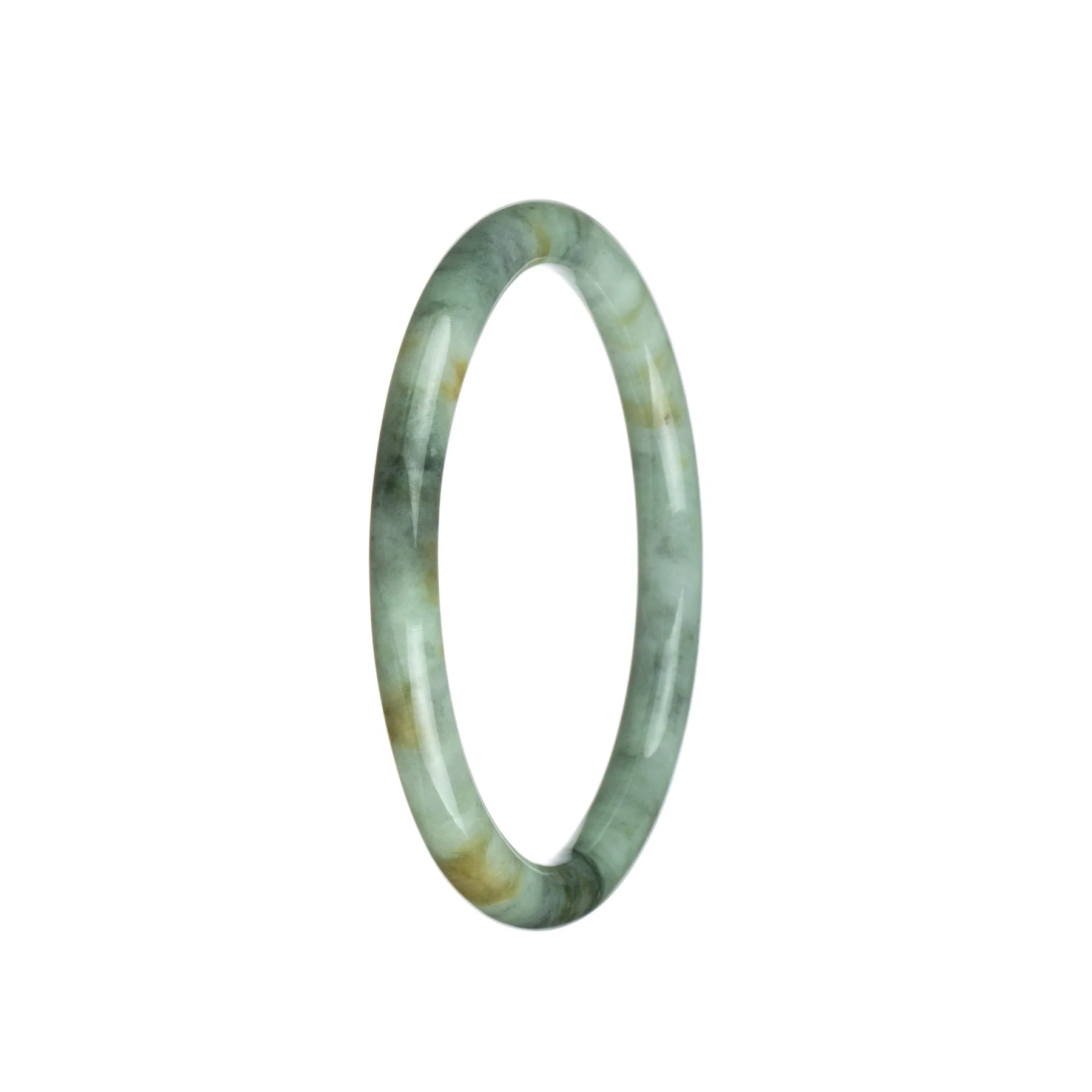 Genuine Type A Greyish White and Grey Pattern Jade Bangle Bracelet - 61mm Petite Round