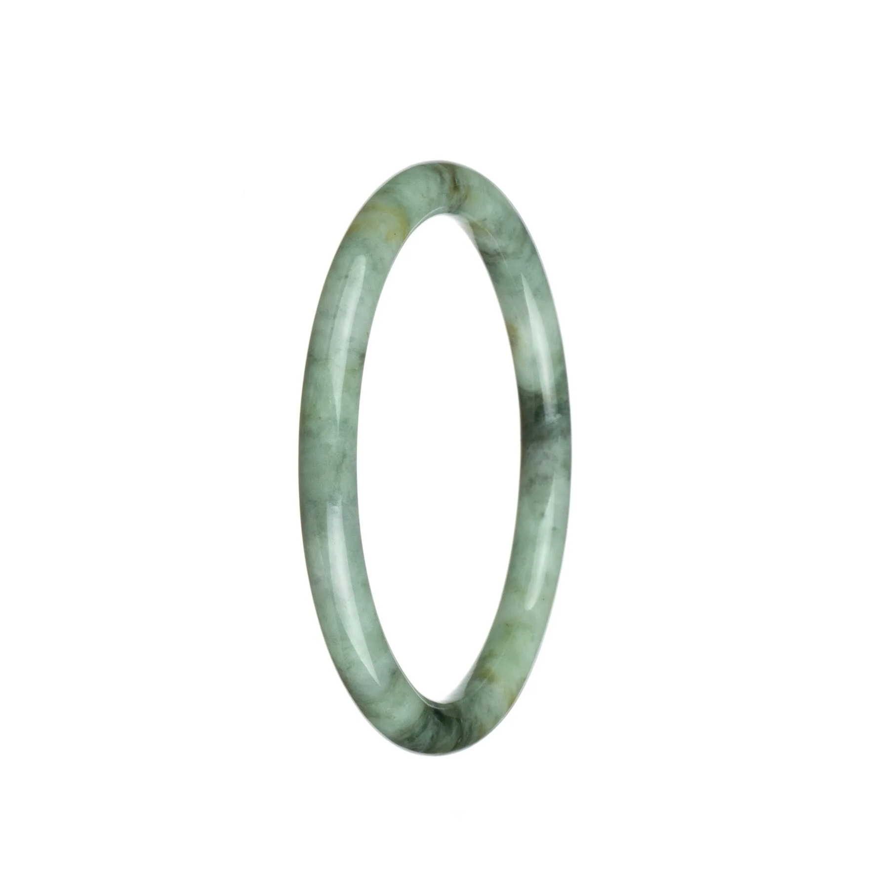 Genuine Type A Greyish White and Grey Pattern Jade Bangle Bracelet - 61mm Petite Round - Image 2