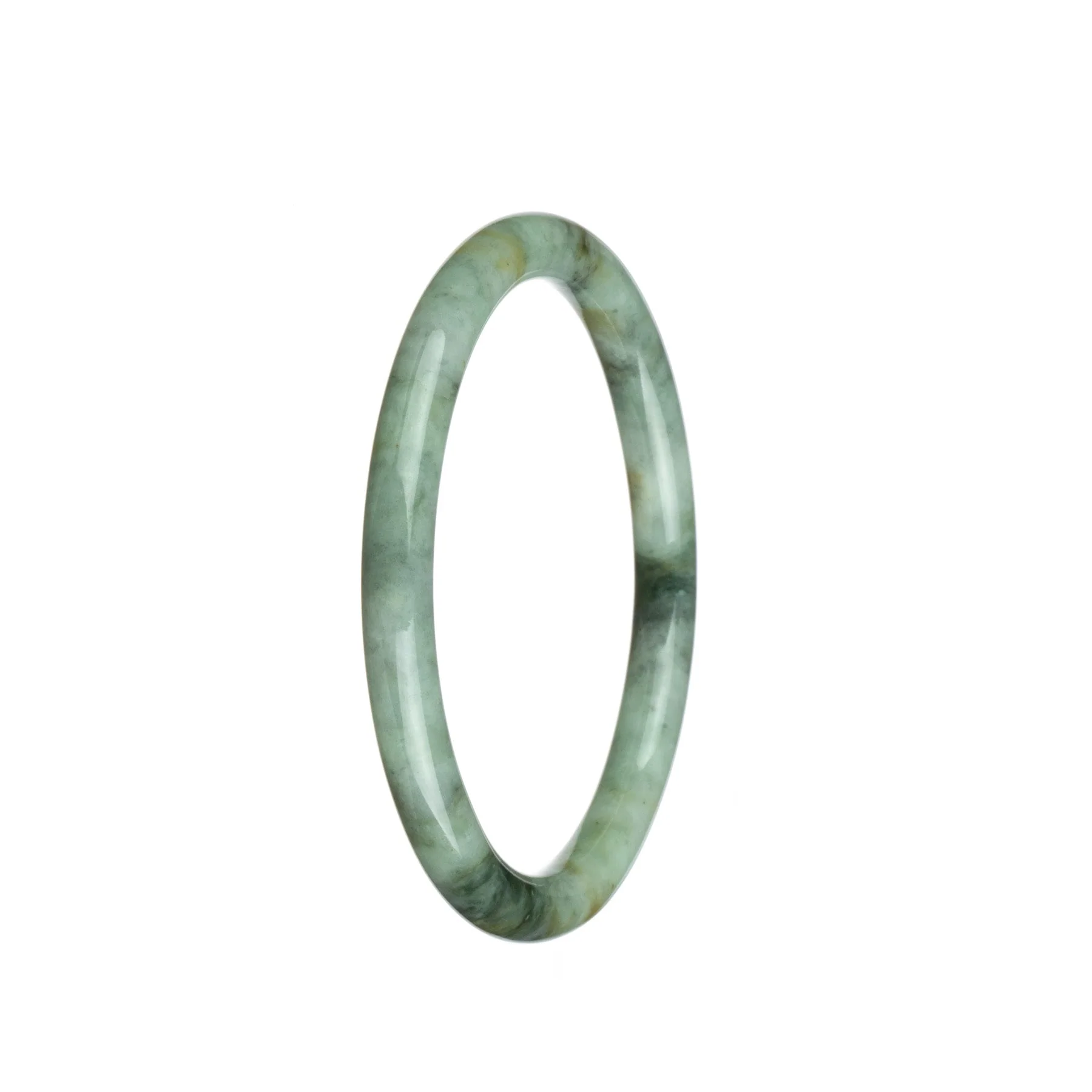 Genuine Type A Greyish White and Grey Pattern Jade Bangle Bracelet - 61mm Petite Round - Image 3