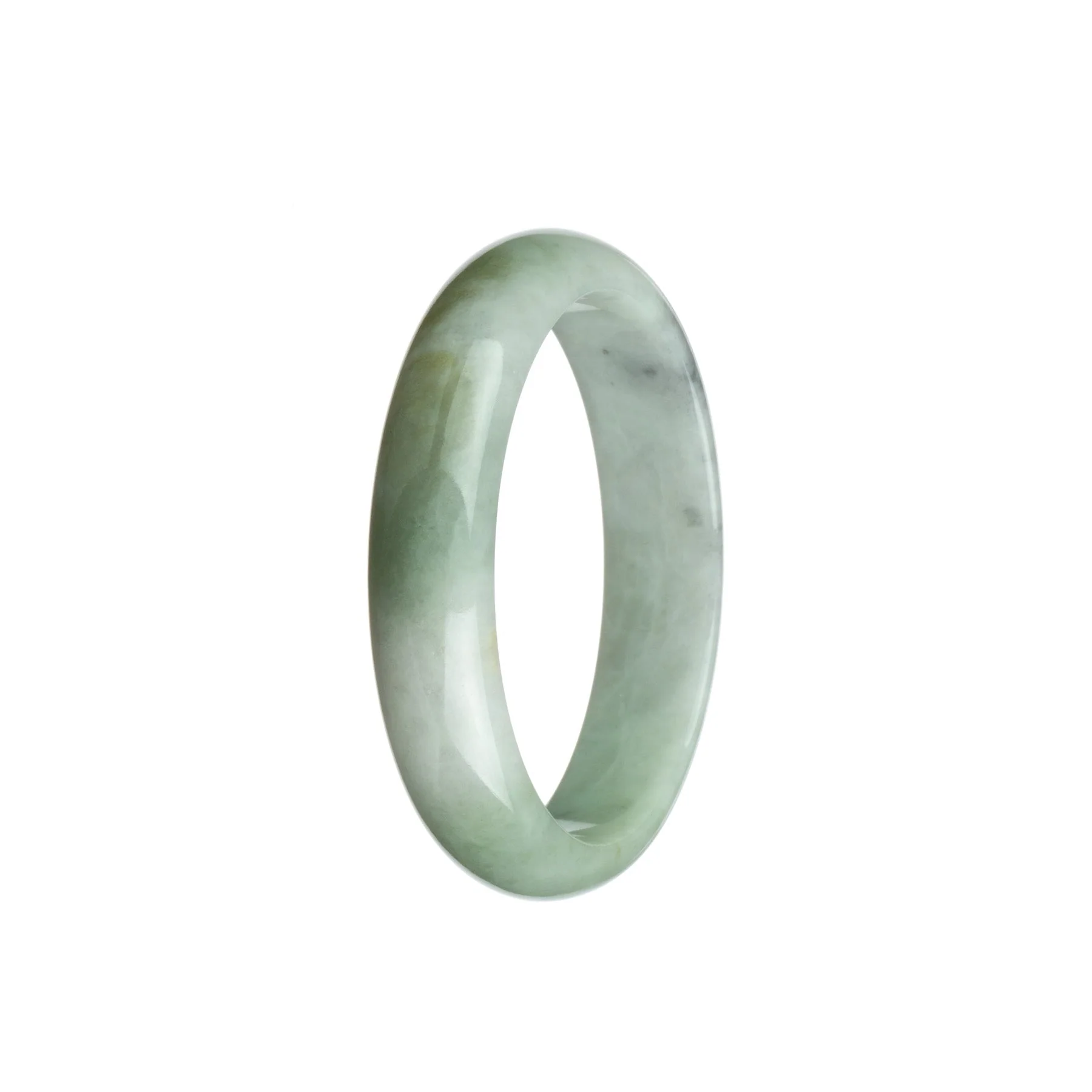 Genuine Natural White Grey and Olive Green Burma Jade Bracelet - 56mm Half Moon