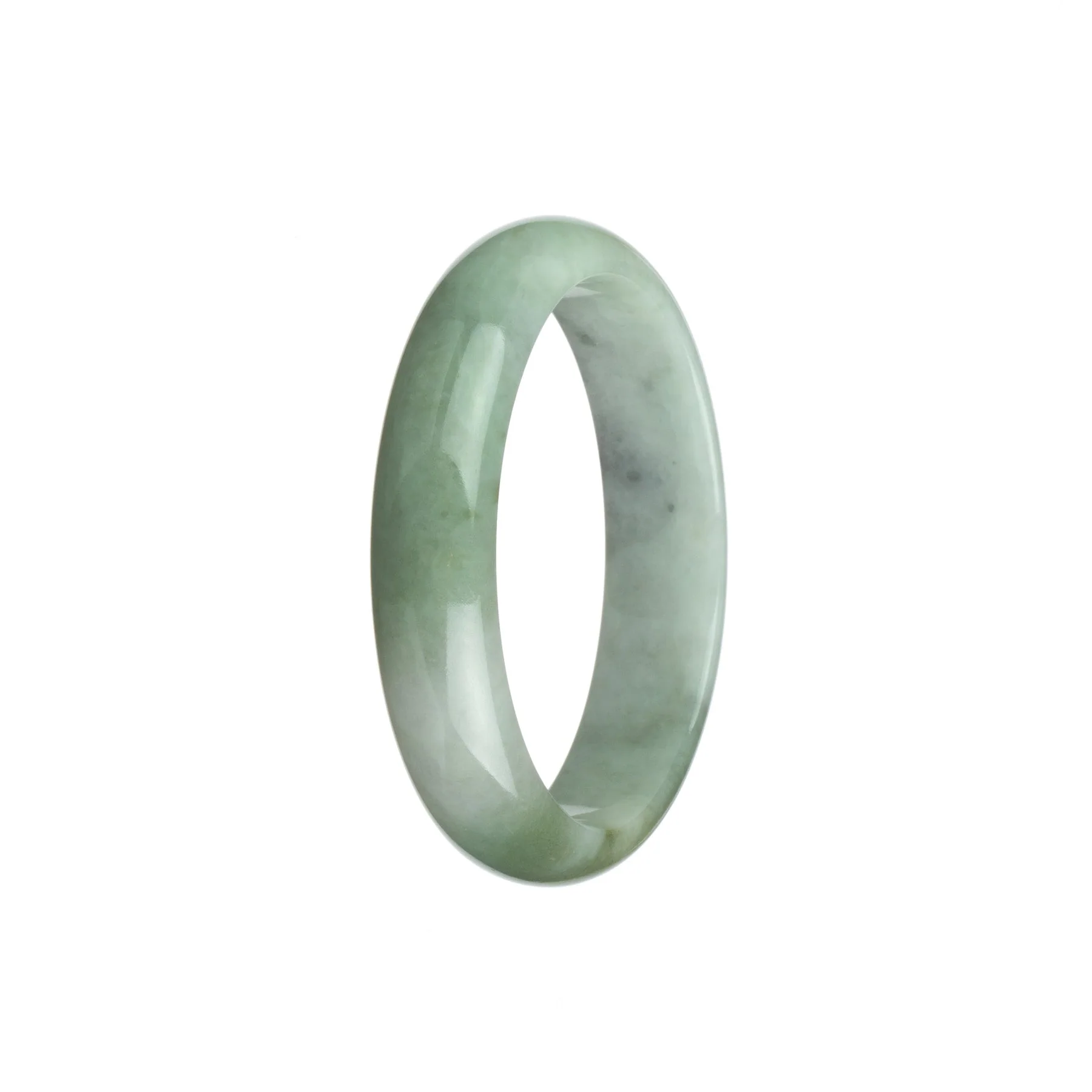 Genuine Natural White Grey and Olive Green Burma Jade Bracelet - 56mm Half Moon - Image 2