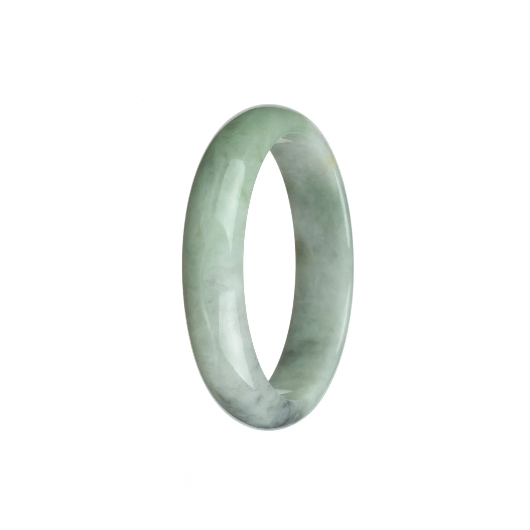 Genuine Natural White Grey and Olive Green Burma Jade Bracelet - 56mm Half Moon - Image 3