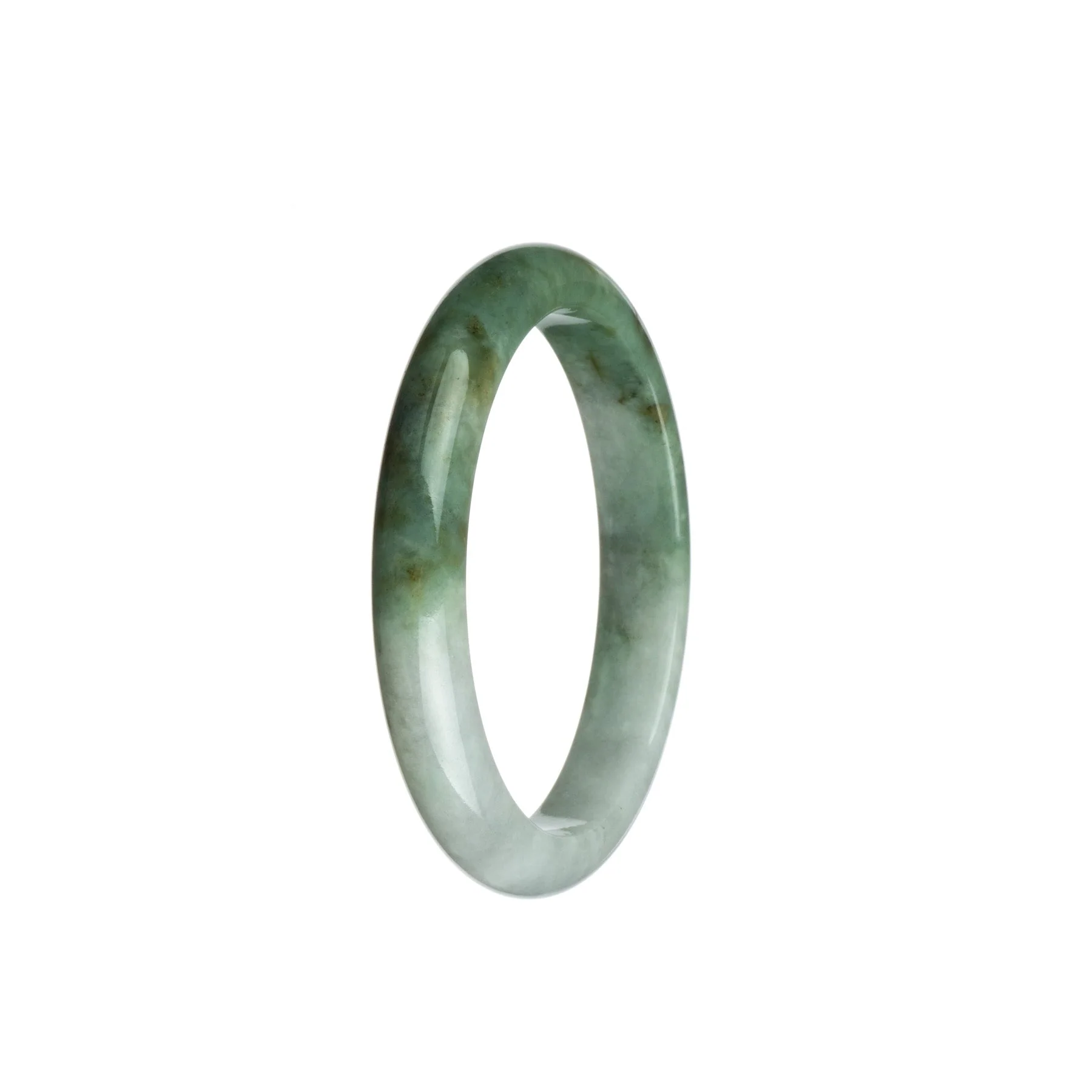 Genuine Grade A Green and White Jadeite Bracelet - 54mm Petite Round - Image 2
