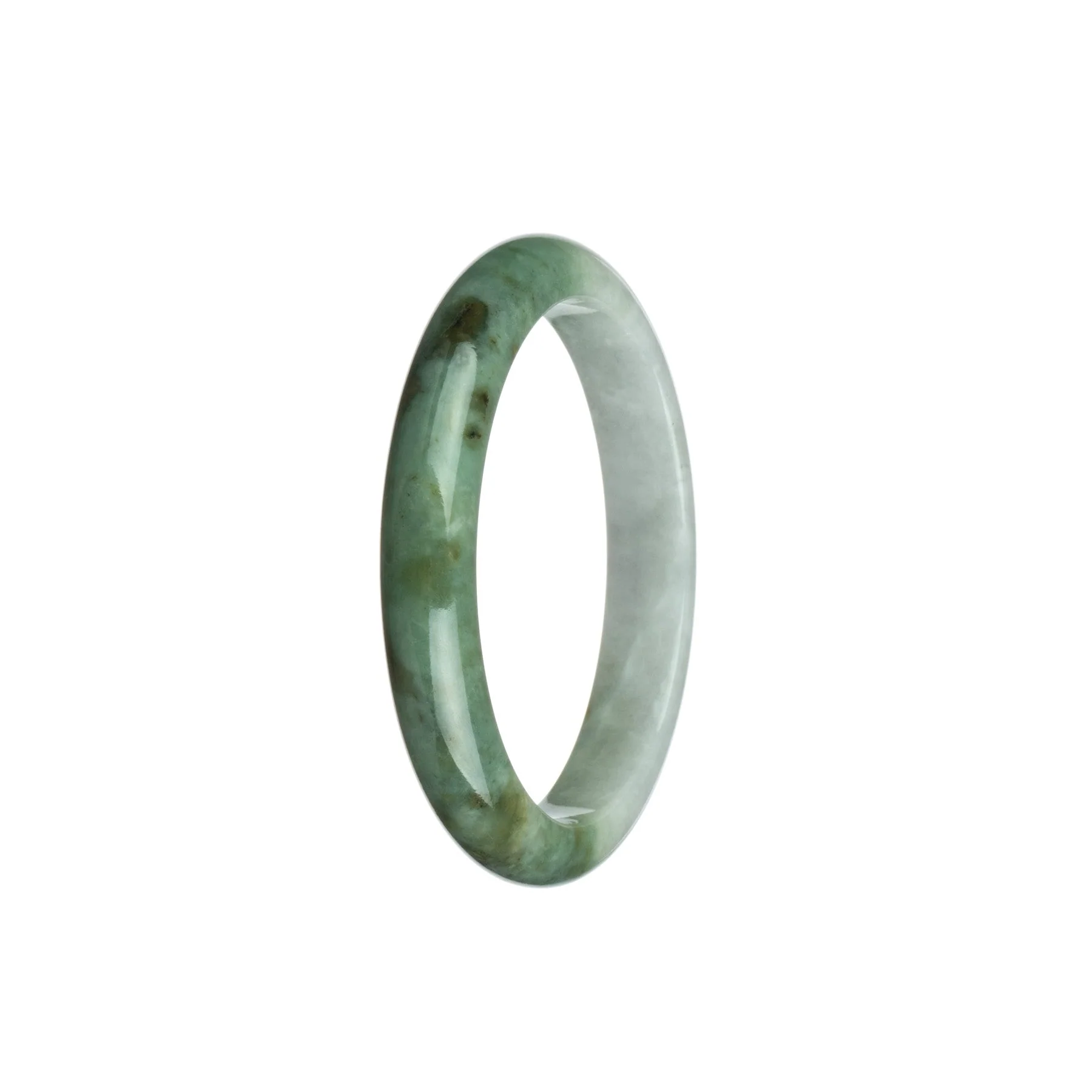 Genuine Grade A Green and White Jadeite Bracelet - 54mm Petite Round - Image 3