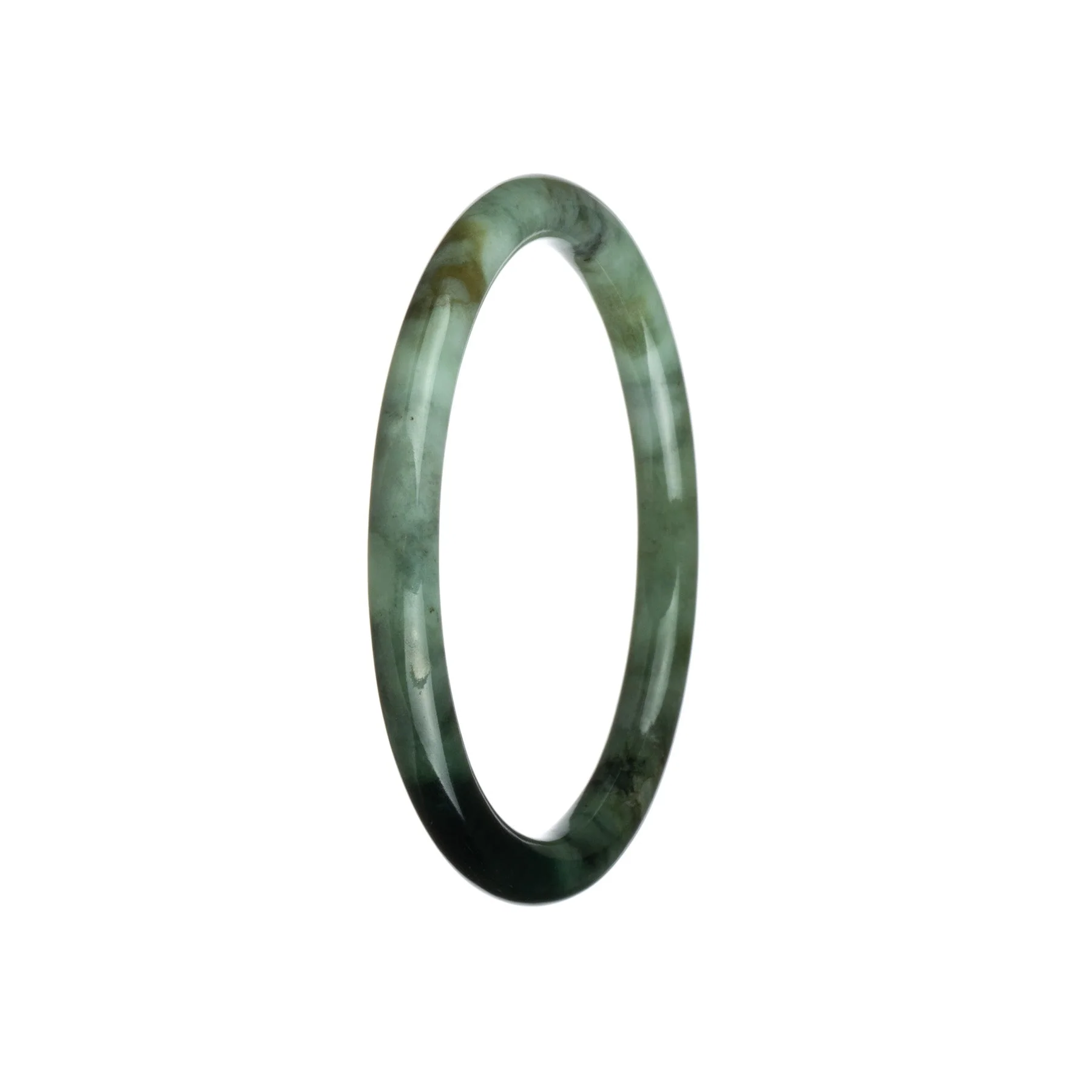 Authentic Natural White and Green Pattern Burma Jade Bracelet - 61mm Petite Round