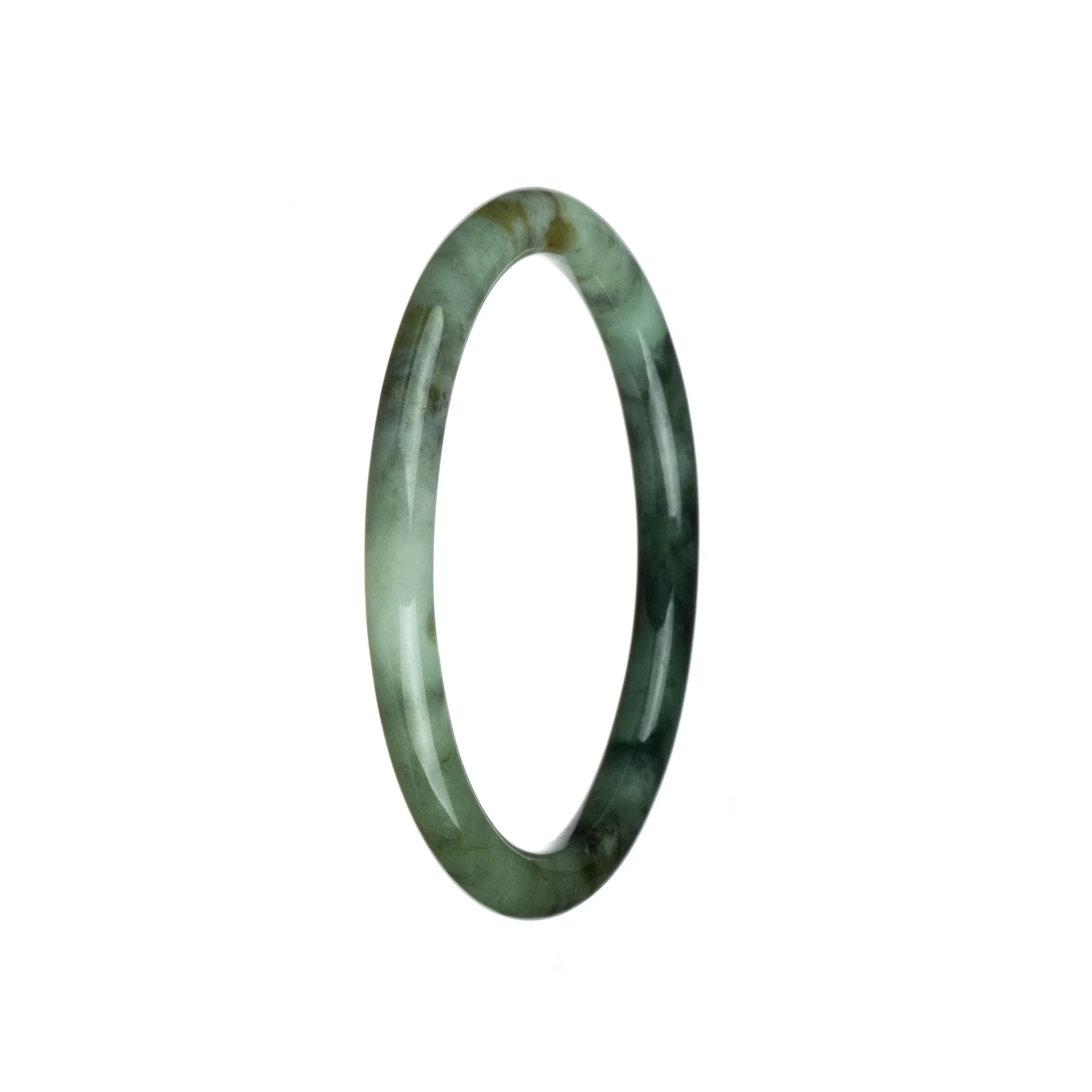 Authentic Natural White and Green Pattern Burma Jade Bracelet - 61mm Petite Round - Image 2