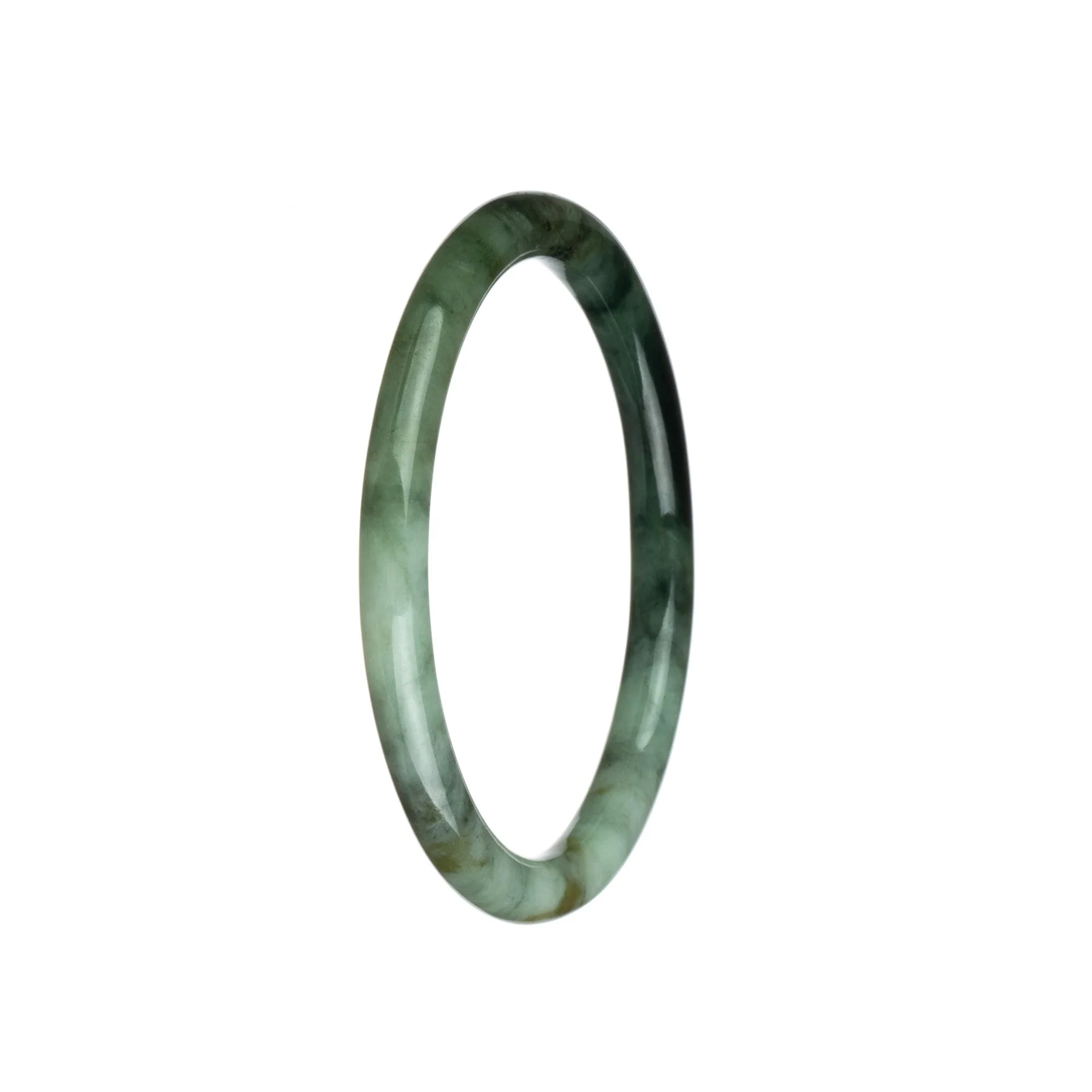 Authentic Natural White and Green Pattern Burma Jade Bracelet - 61mm Petite Round - Image 3