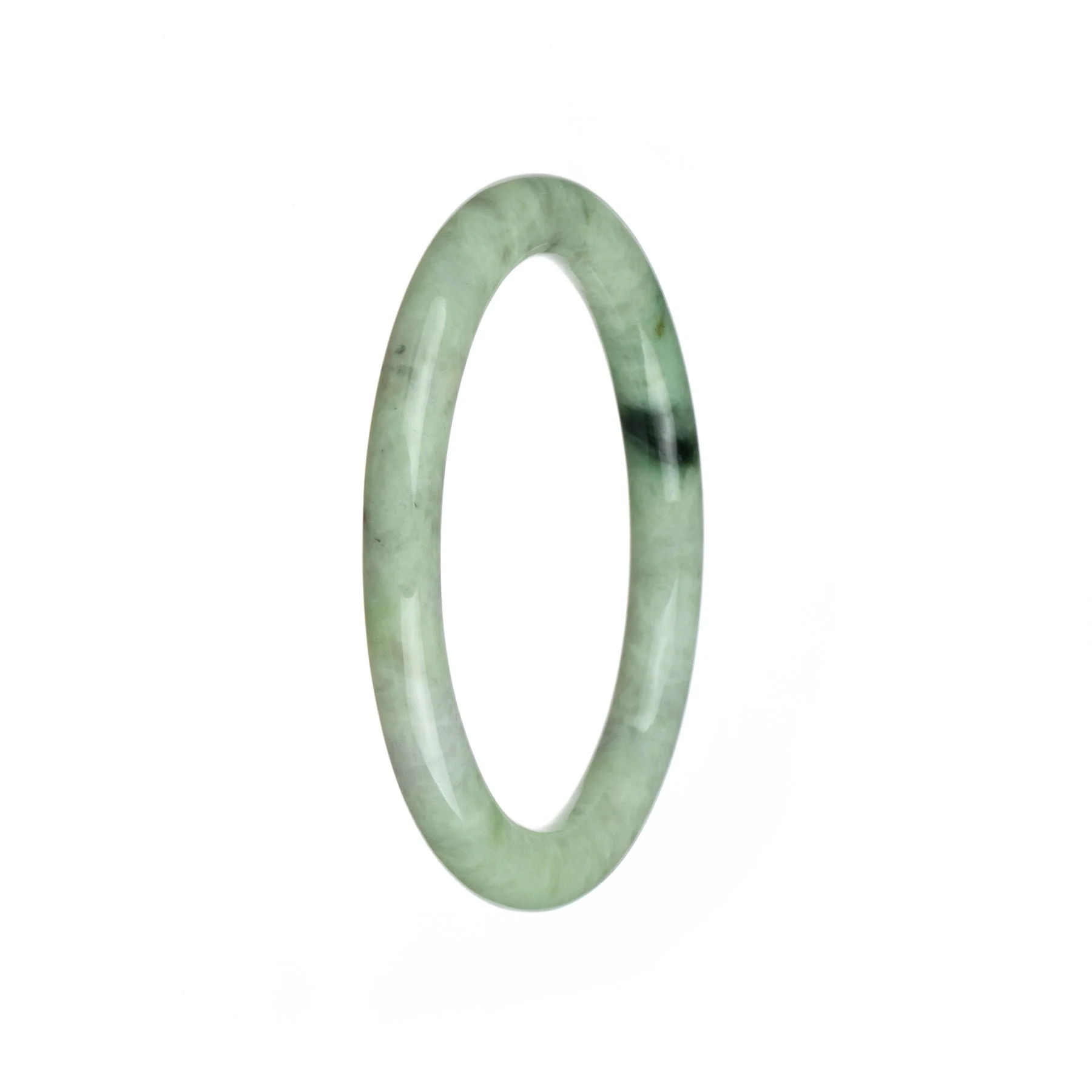 Authentic Type A Pale Green Pattern Burma Jade Bangle - 59mm Petite Round