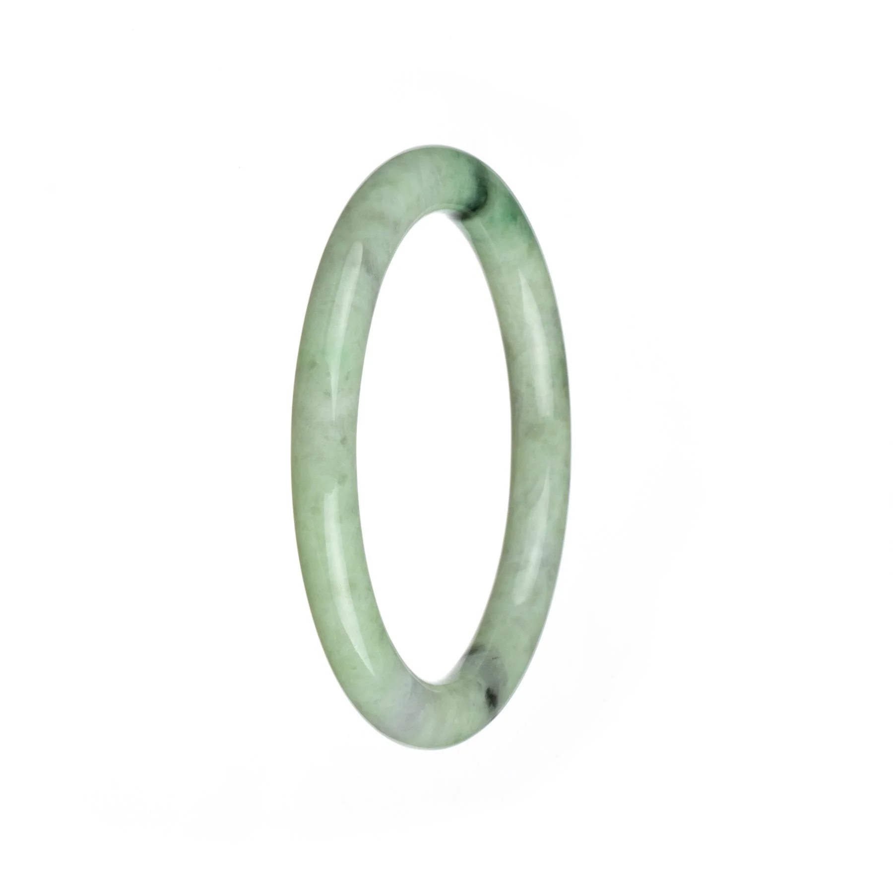 Authentic Type A Pale Green Pattern Burma Jade Bangle - 59mm Petite Round - Image 2
