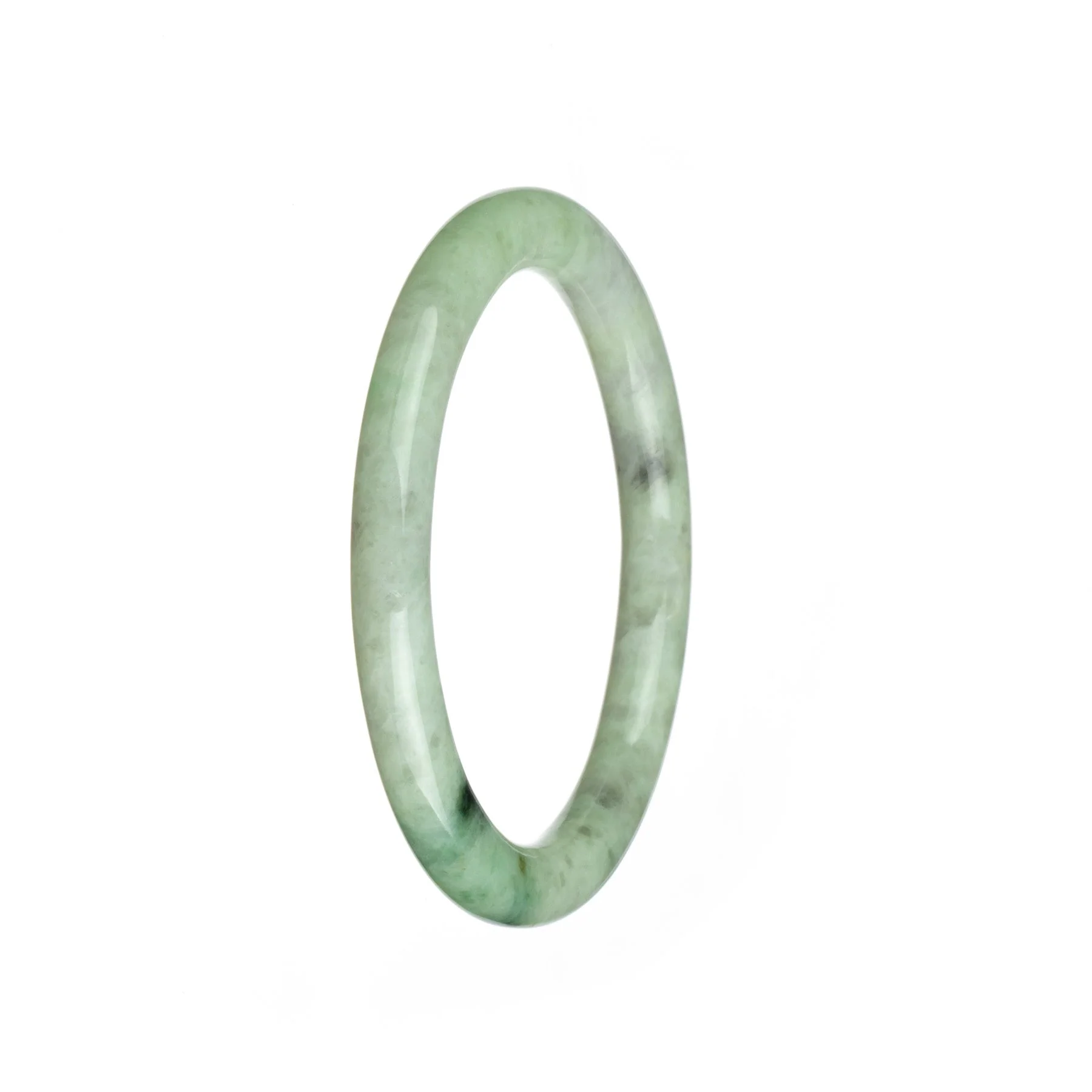 Authentic Type A Pale Green Pattern Burma Jade Bangle - 59mm Petite Round - Image 3