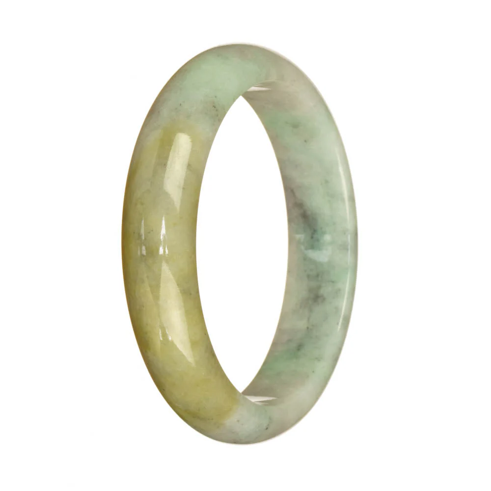Real Type A Pale Green and Light Brown Traditional Jade Bangle Bracelet - 59mm Half Moon