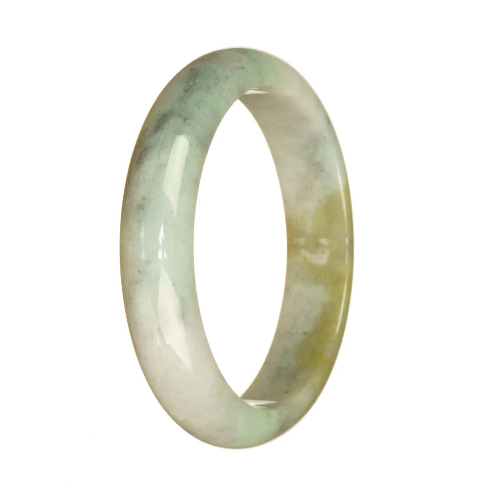 Real Type A Pale Green and Light Brown Traditional Jade Bangle Bracelet - 59mm Half Moon - Image 3