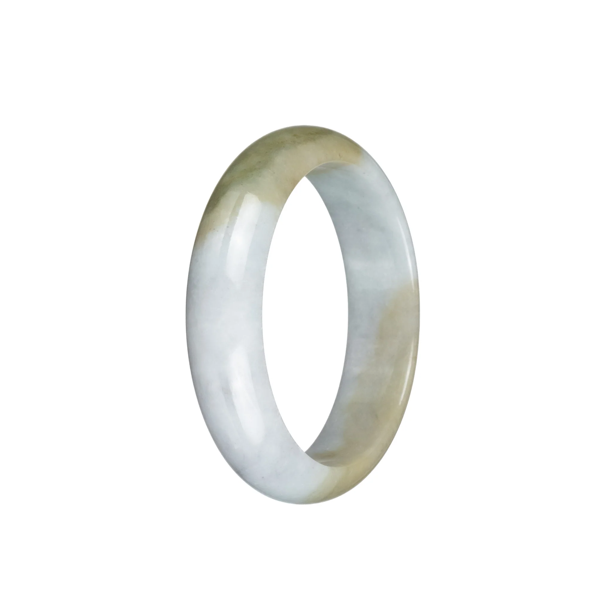 Certified Natural White and Light Brown Traditional Jade Bangle - 55mm Half Moon - Image 2