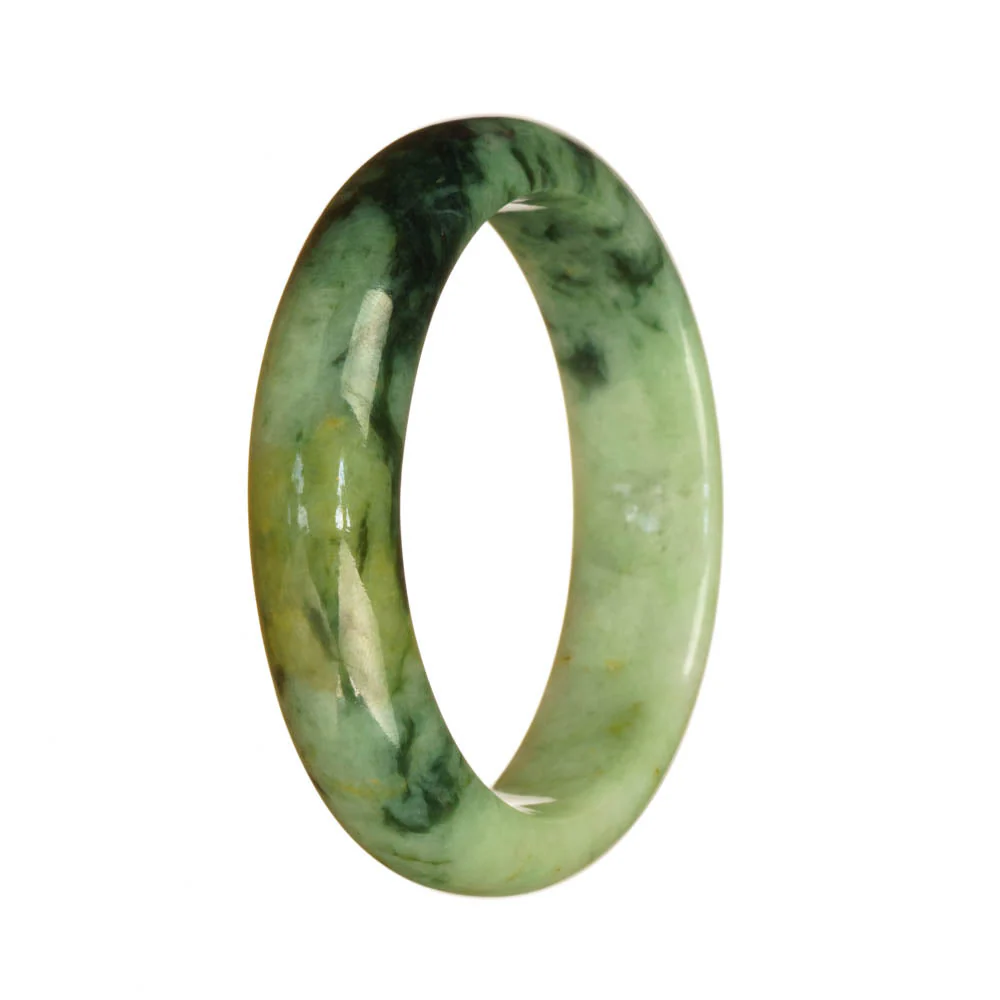 Genuine Grade A Green Pattern Burmese Jade Bangle - 55mm Half Moon - Image 2