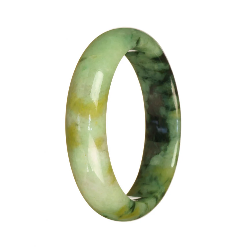 Genuine Grade A Green Pattern Burmese Jade Bangle - 55mm Half Moon - Image 3