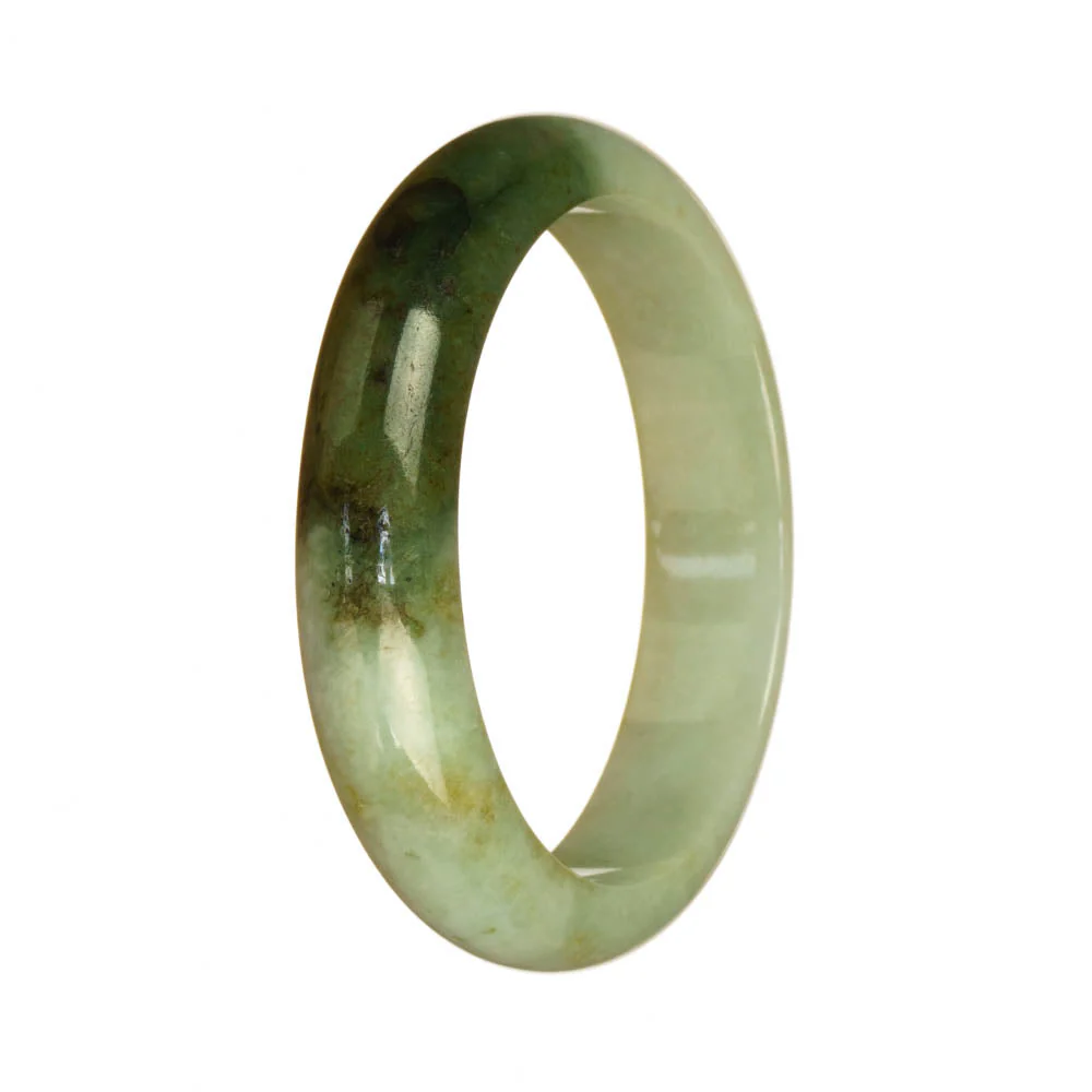 Genuine Untreated White and Olive Green Jade Bracelet - 57mm Half Moon