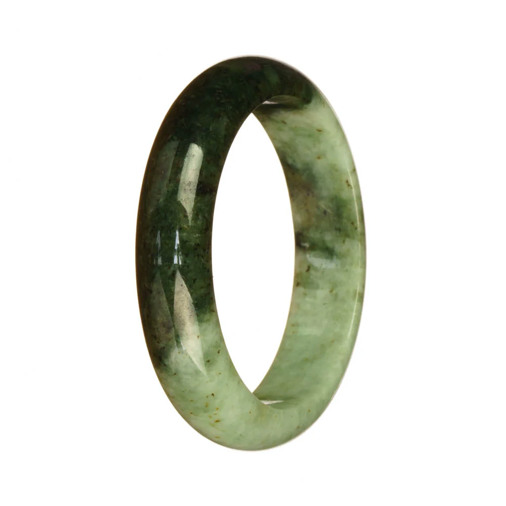 Genuine Grade A Deep Green and Light Green Pattern Burmese Jade Bangle Bracelet - 55mm Half Moon