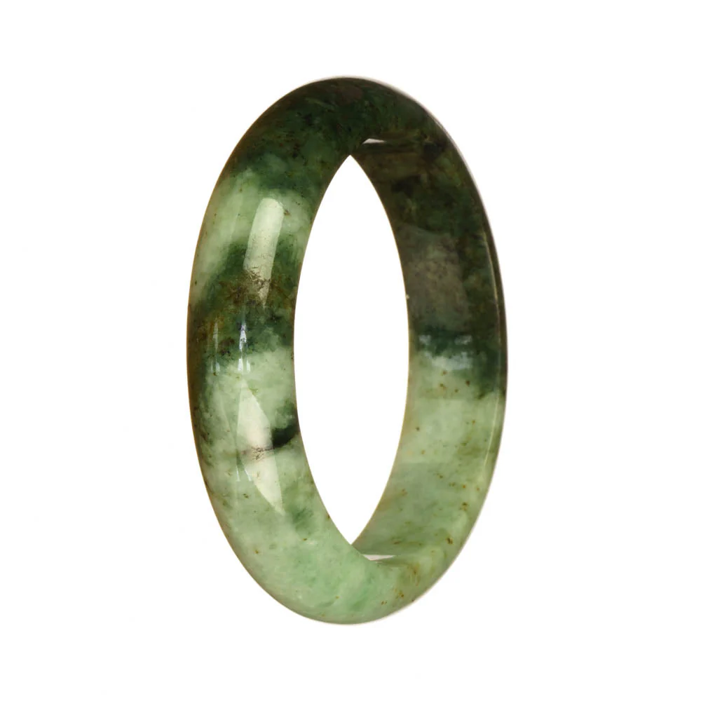 Genuine Grade A Deep Green and Light Green Pattern Burmese Jade Bangle Bracelet - 55mm Half Moon - Image 2