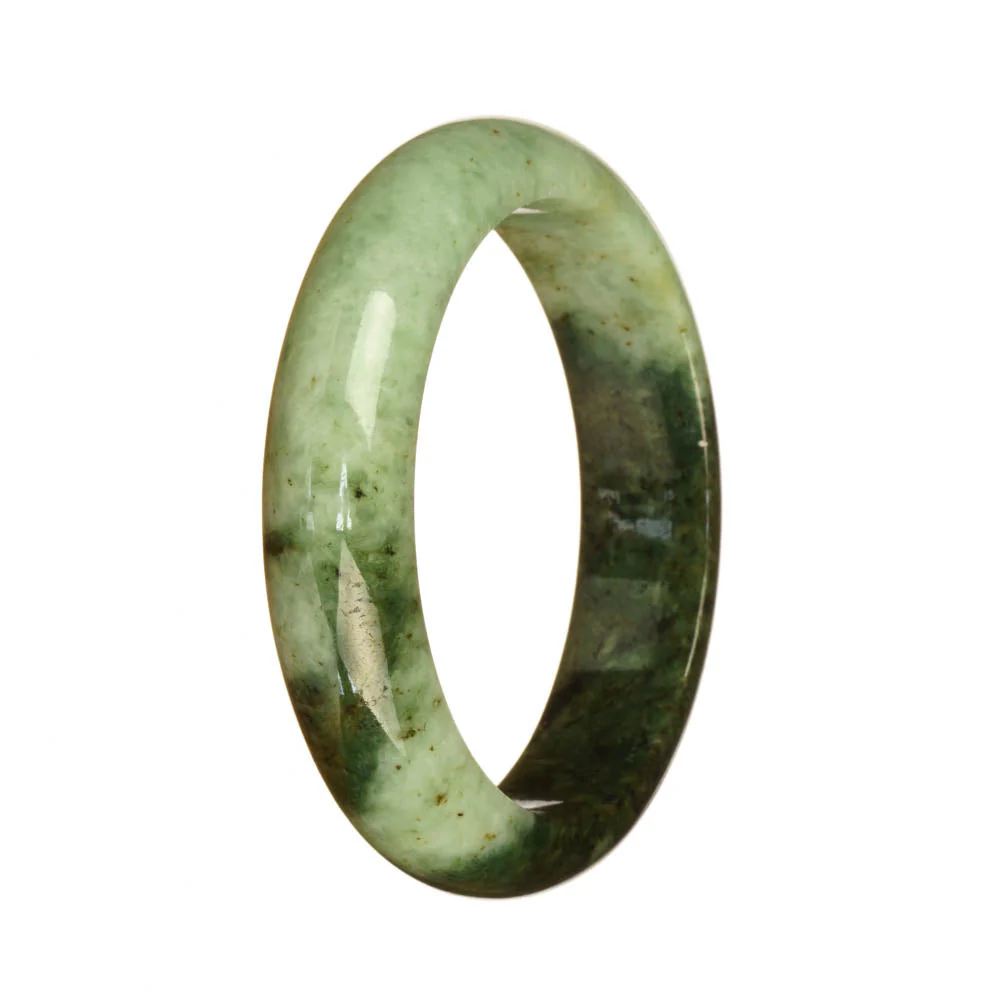 Genuine Grade A Deep Green and Light Green Pattern Burmese Jade Bangle Bracelet - 55mm Half Moon - Image 3