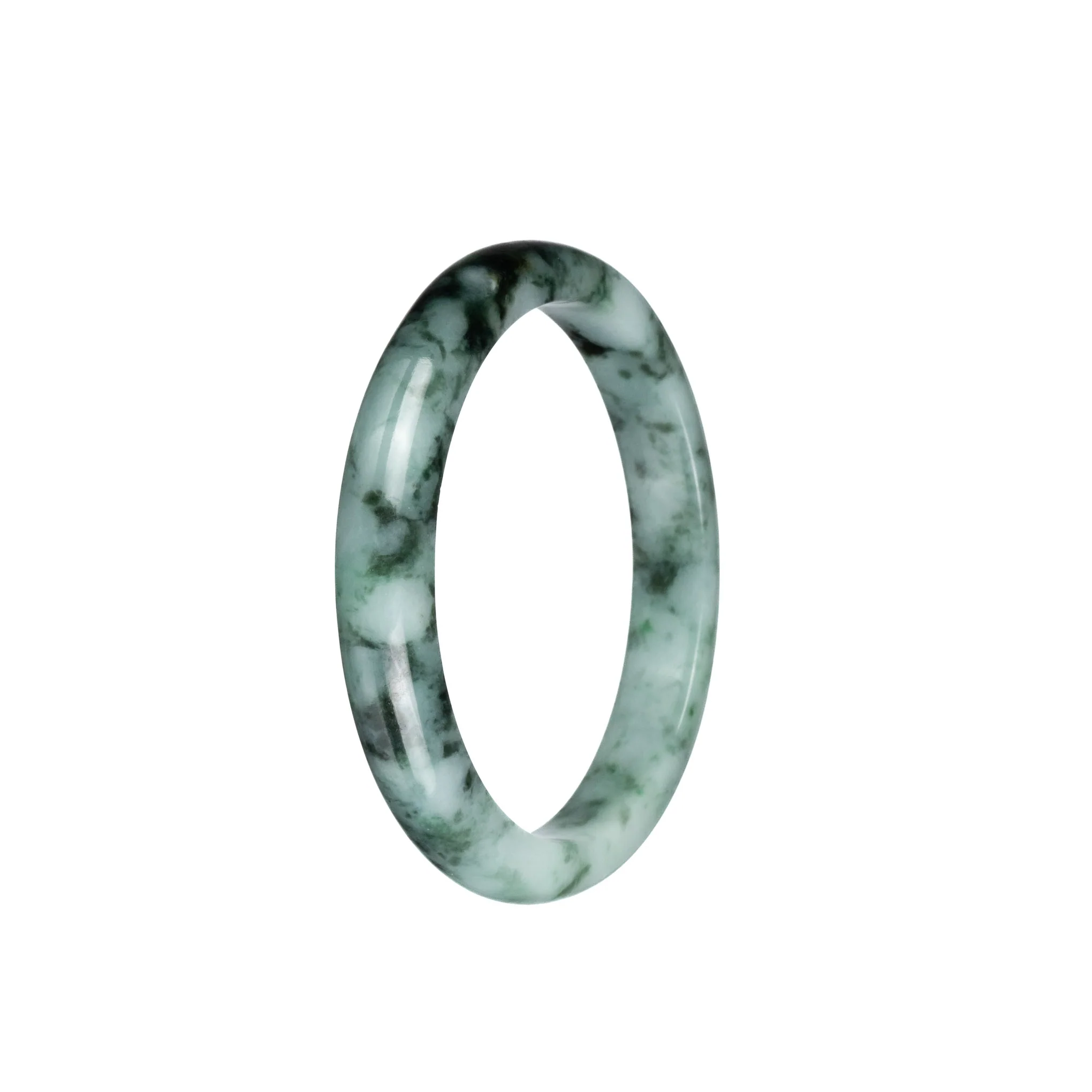Genuine Grade A Light Green Pattern Burma Jade Bangle - 54mm Semi Round - Image 2