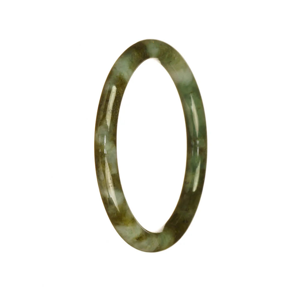 Real Natural Olive Green Pattern Jadeite Jade Bangle Bracelet - 54mm Petite Round