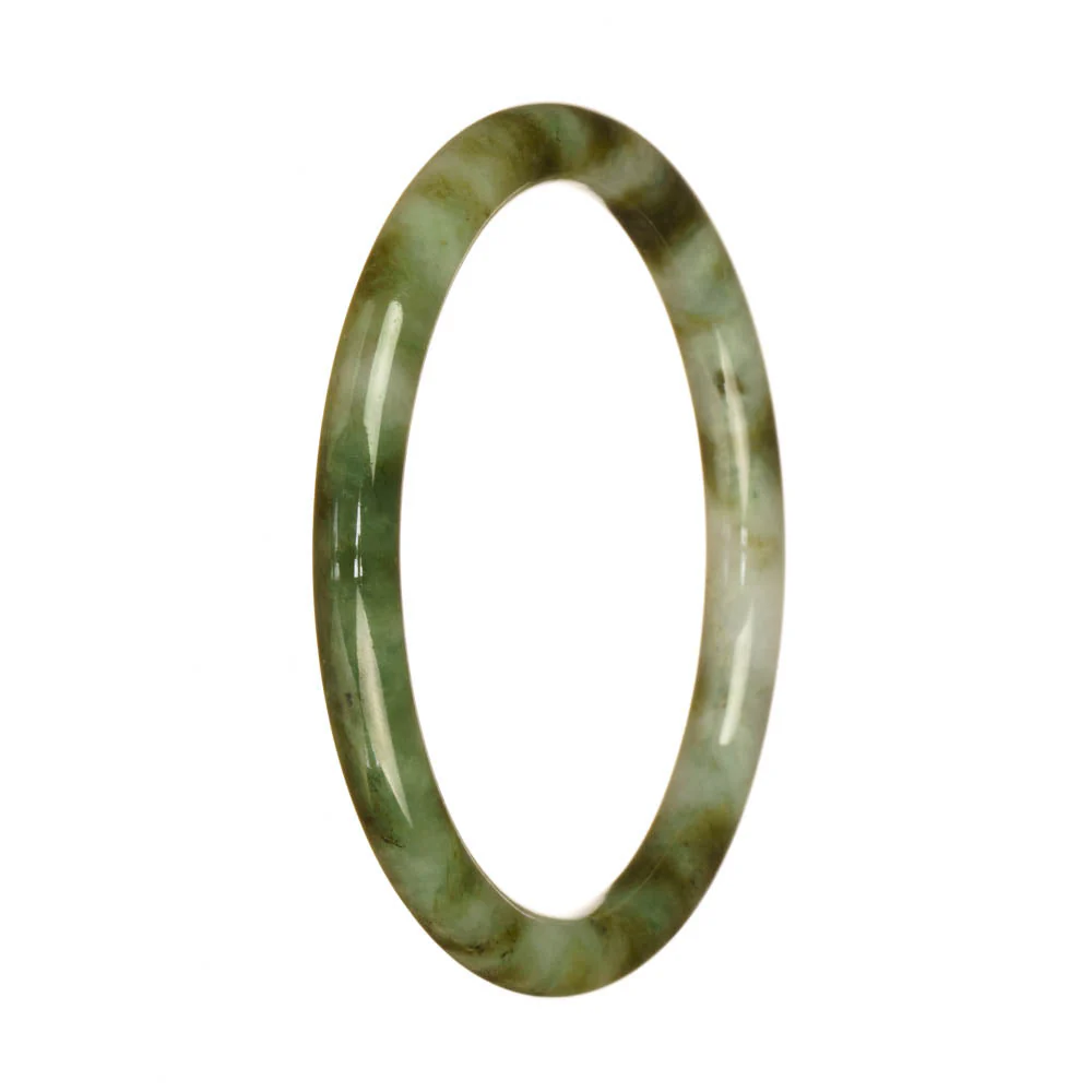 Certified Type A Green and White Pattern Jadeite Jade Bangle - 61mm Petite Round