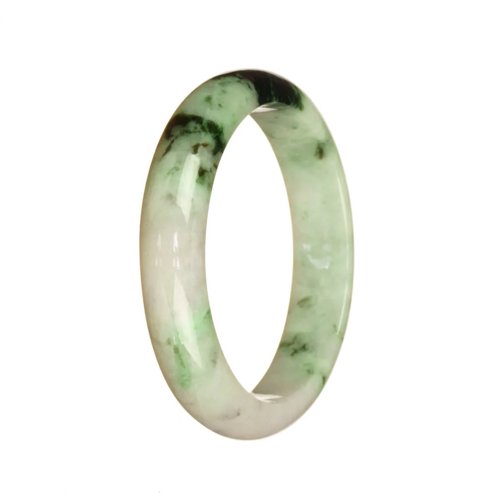 Genuine Type A White and Green Pattern Burmese Jade Bangle - 54mm Half Moon