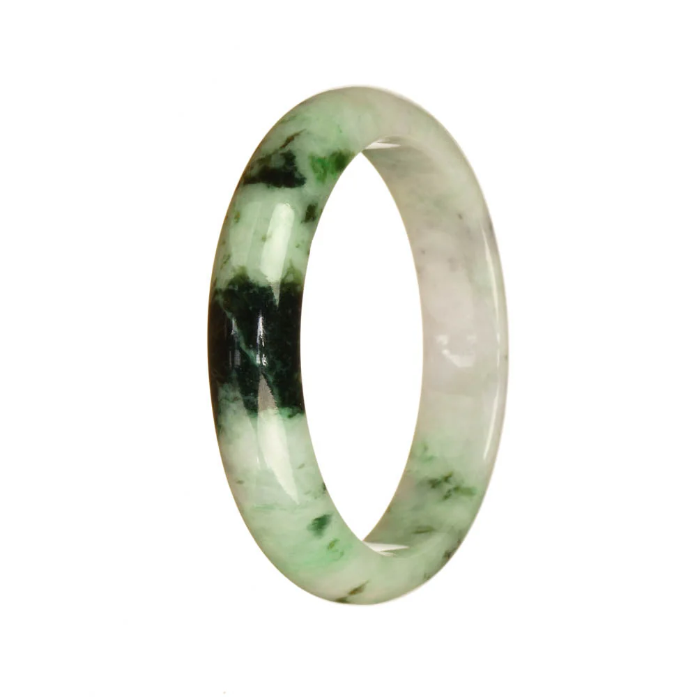 Genuine Type A White and Green Pattern Burmese Jade Bangle - 54mm Half Moon - Image 2